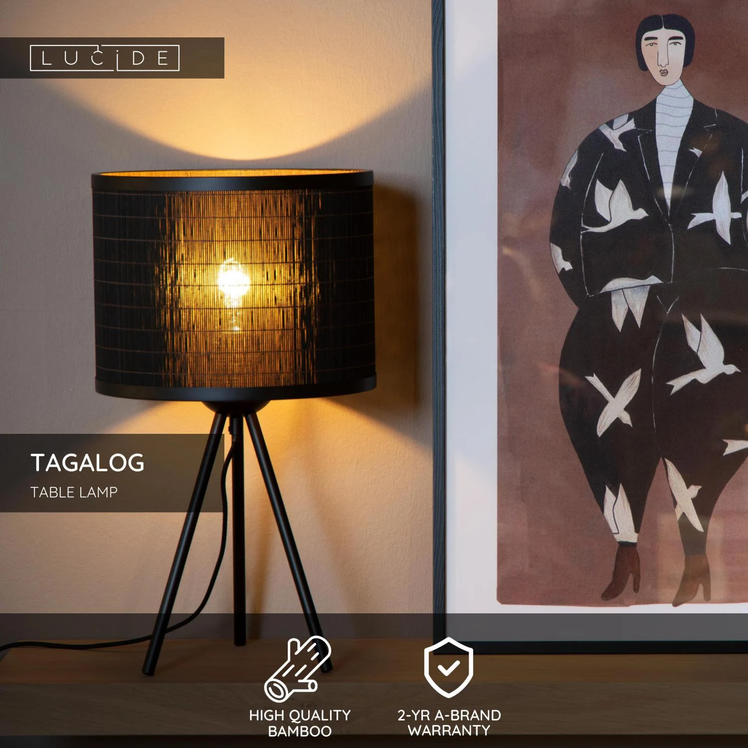 Lucide TAGALOG - Stolnu00e1 lampa - u00d8 26 cm - 1xE27 - u010dierna