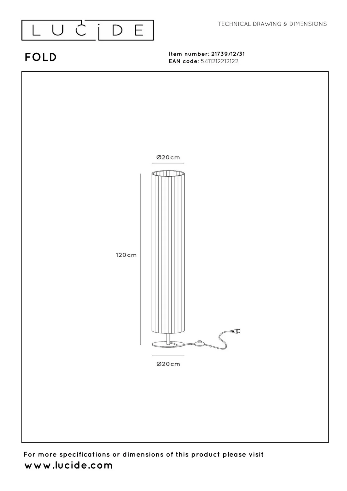 Lucide FOLD - Stojacia lampa - u00d8 20 cm - 2xE27 - biela