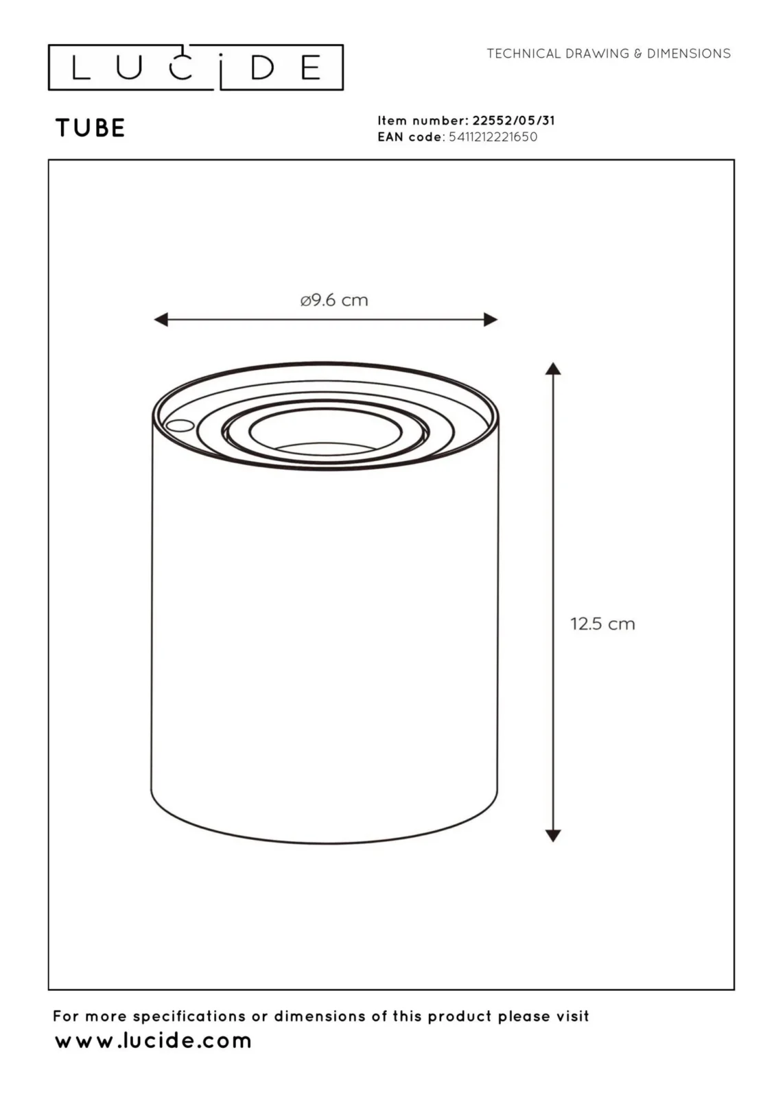 Lucide TUBE - Stolnu00e1 lampa - u00d8 9,6 cm - LED 3StepDim - GU10 - 1x5W 2700K - biela