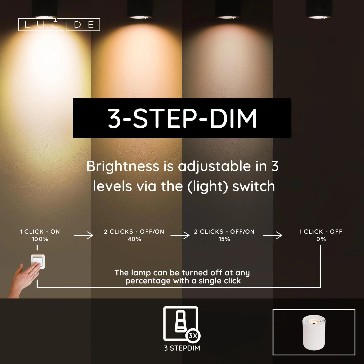 Lucide TUBE - Stolnu00e1 lampa - u00d8 9,6 cm - LED 3StepDim - GU10 - 1x5W 2700K - biela