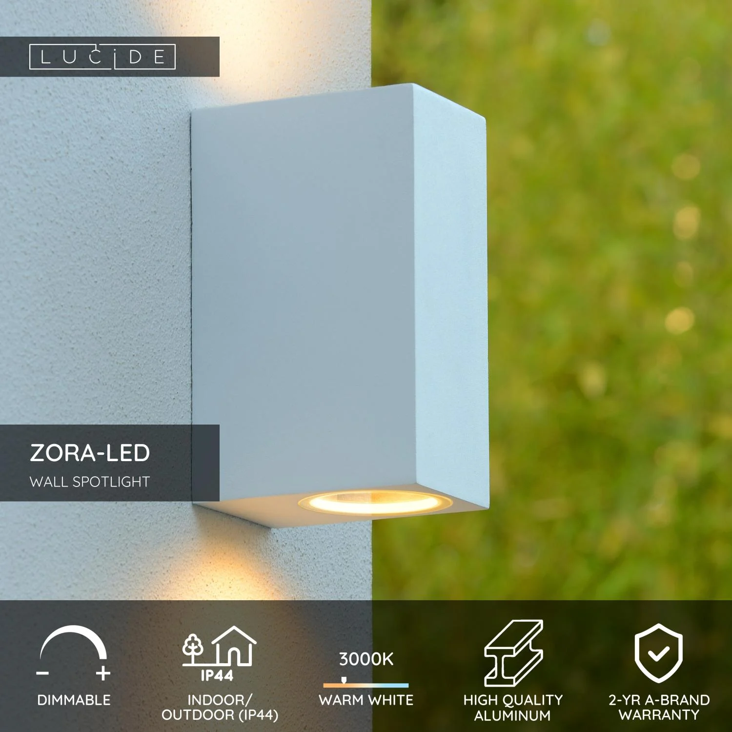 Lucide ZORA-LED - Nu00e1stennu00e9 reflektor / Nu00e1stennu00e9 svetlo Vnu00fatornu00e9/Vonkaju0161ie - LED stmenu00e9. - GU10 - 2x5W 3000K - IP44 - biela