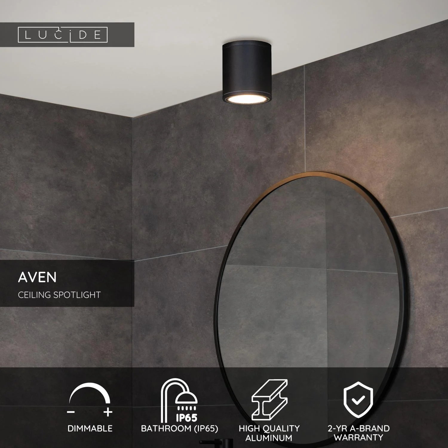 Lucide AVEN - Stropnu00e9 reflektory Ku00fapeu013eu0148a - u00d8 9 cm - 1xGU10 - IP65 - u010cierna