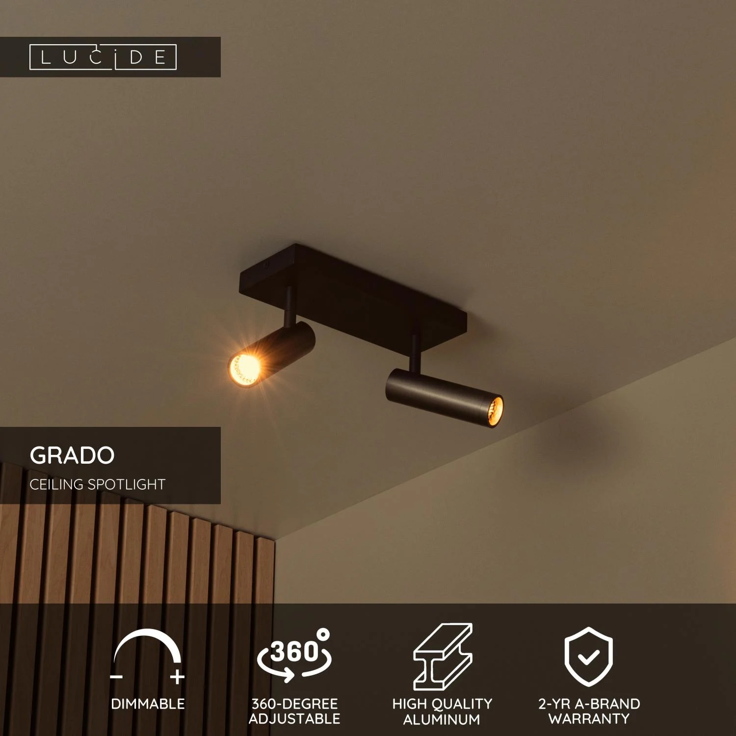 Lucide GRADO - Stropnu00e9 reflektory - 2xGU10 (MR11) - Sivu00e9 u017eelezo
