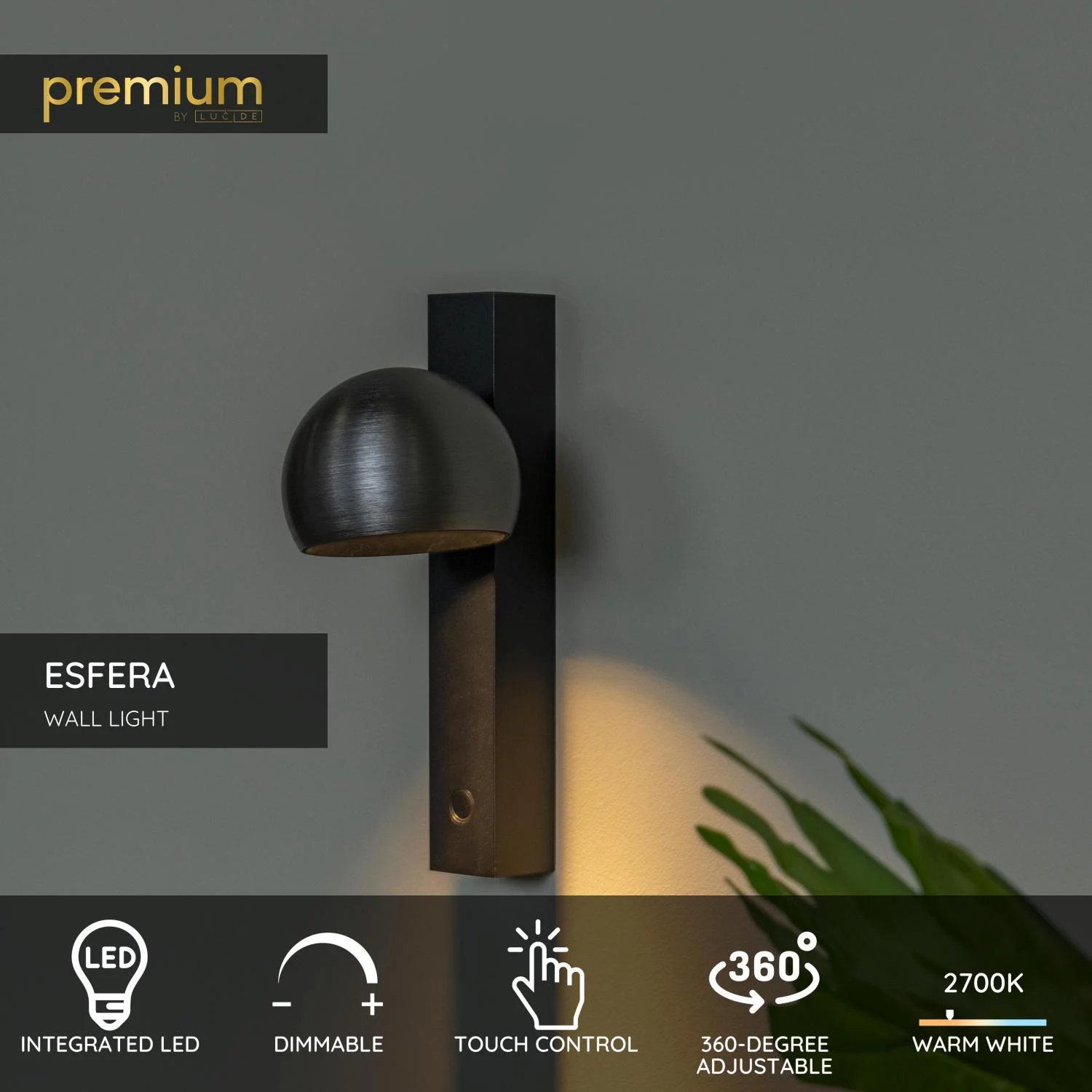 Lucide ESFERA - Nu00e1stennu00e9 svetlo - LED tlmenu00e9. - 1x9W 2700K - Sivu00e9 u017eelezo | Pru00e9miovu00e9