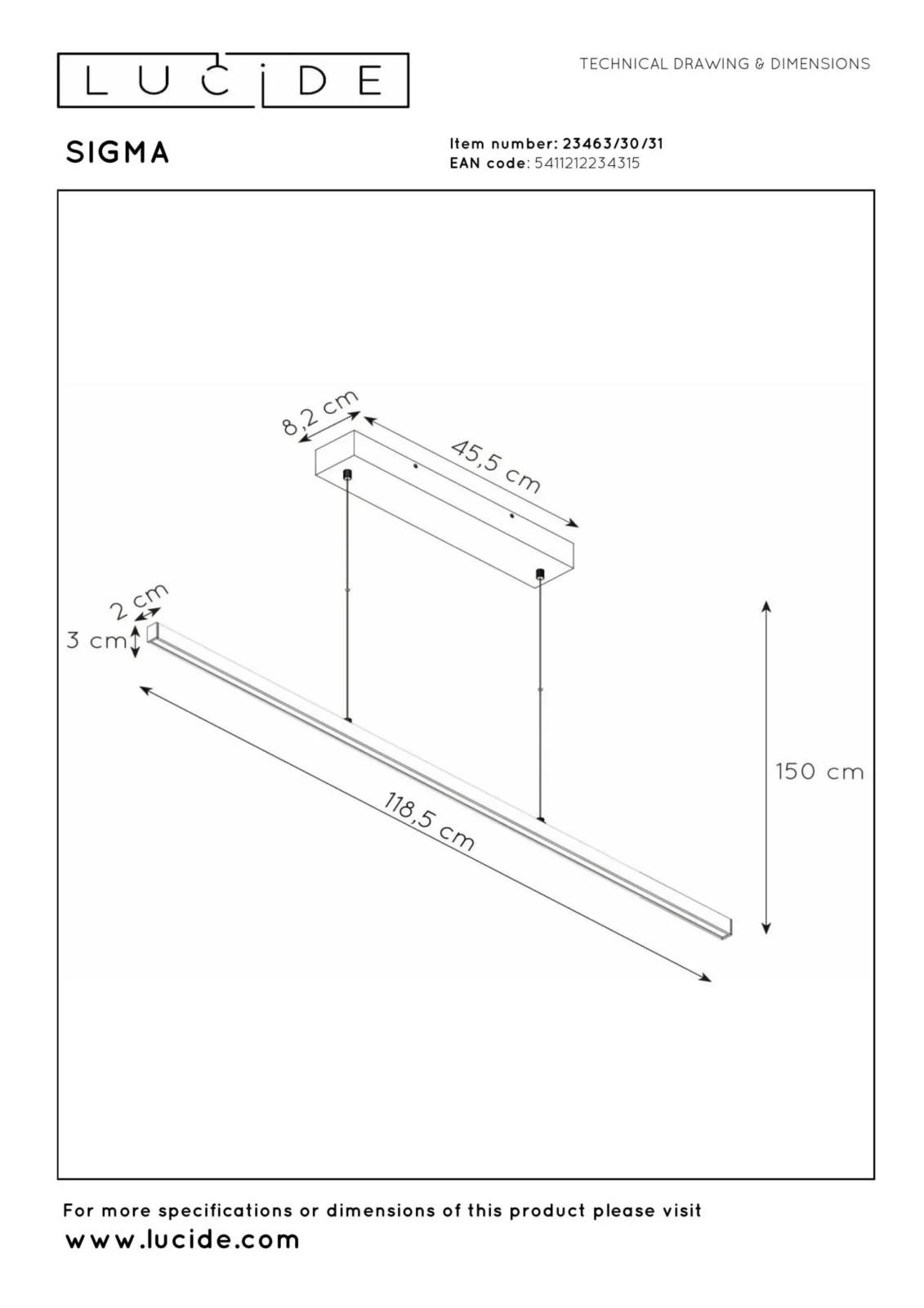 Lucide SIGMA - zu00e1vesnu00e9 svetlo - LED tlmenu00e9. - 1x30W 2700K - biela