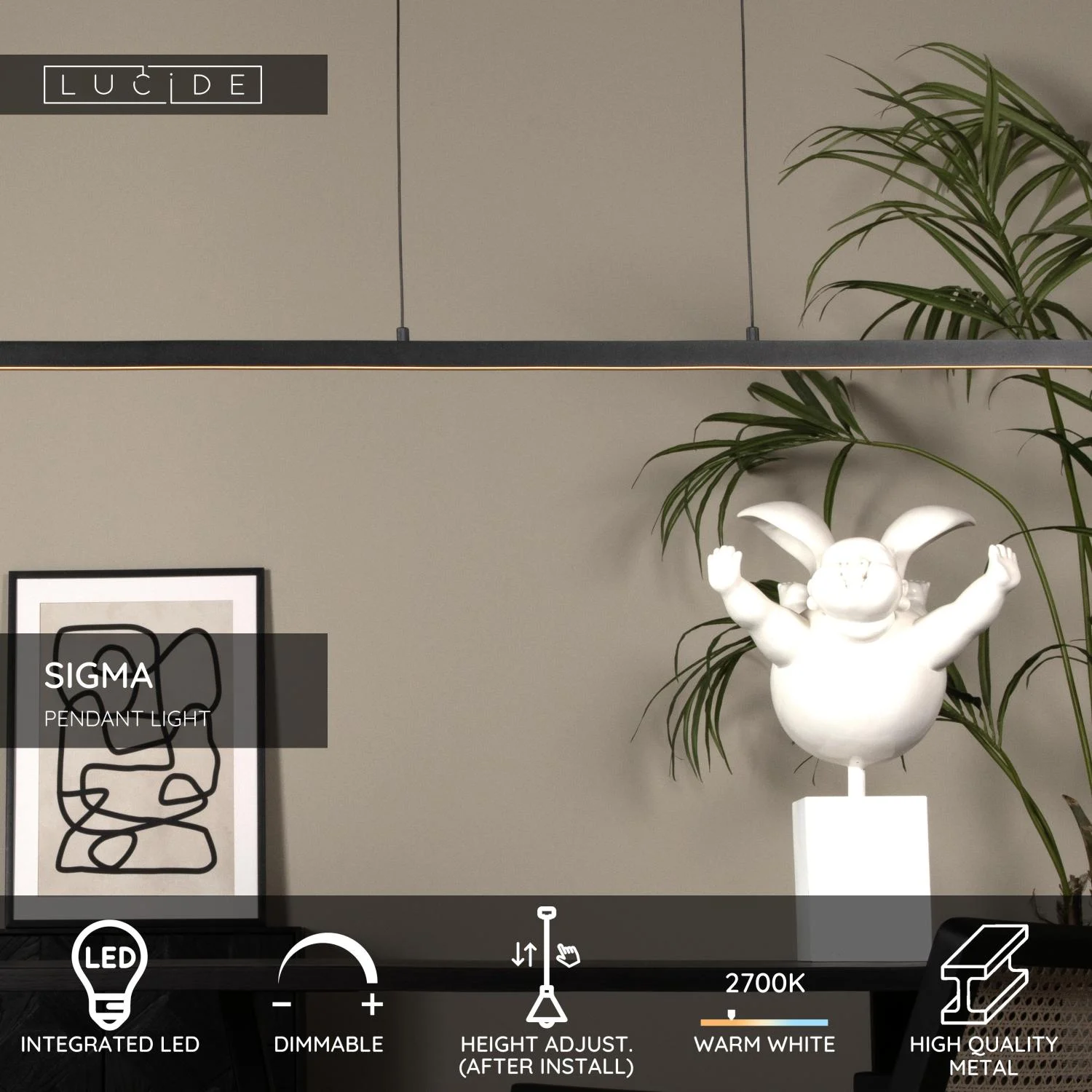 Lucide SIGMA - zu00e1vesnu00e9 svetlo - LED tlmenu00e9. - 1x36W 2700K - u010dierne