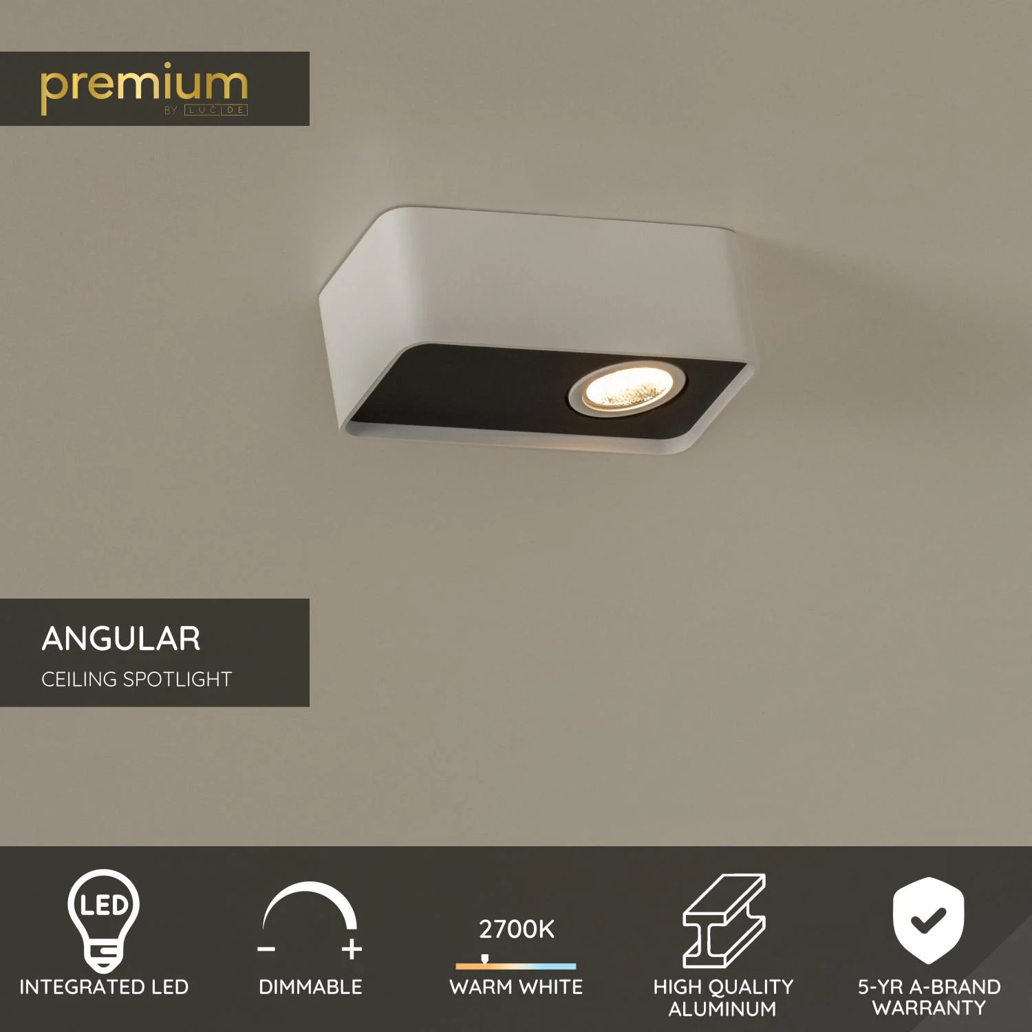 Lucide ANGULAR - Stropnu00e9 reflektory - LED tlmenu00e9. - 1x6W 2700K - biela | Pru00e9miovu00e9