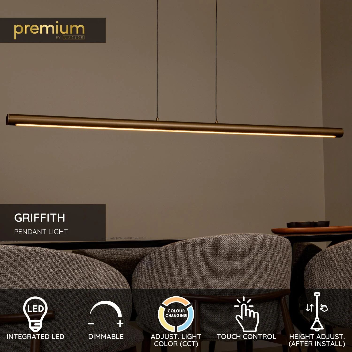 Lucide GRIFFITH - Zu00e1vesnu00e9 svetlo - LED tlmenu00e9. - CCT - 1x33W 2700K/4000K - bronz | Pru00e9miovu00e9