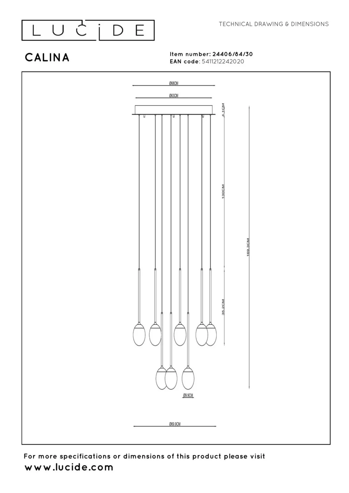 Lucide CALINA - Zu00e1vesnu00e9 svetlo - u00d8 69,9 cm - LED tlmenu00e9. - CCT - 12x7W 2200K/3300K - s vymeniteu013enu00fdm LED modulom - u010dierna | Pru00e9miovu00e9
