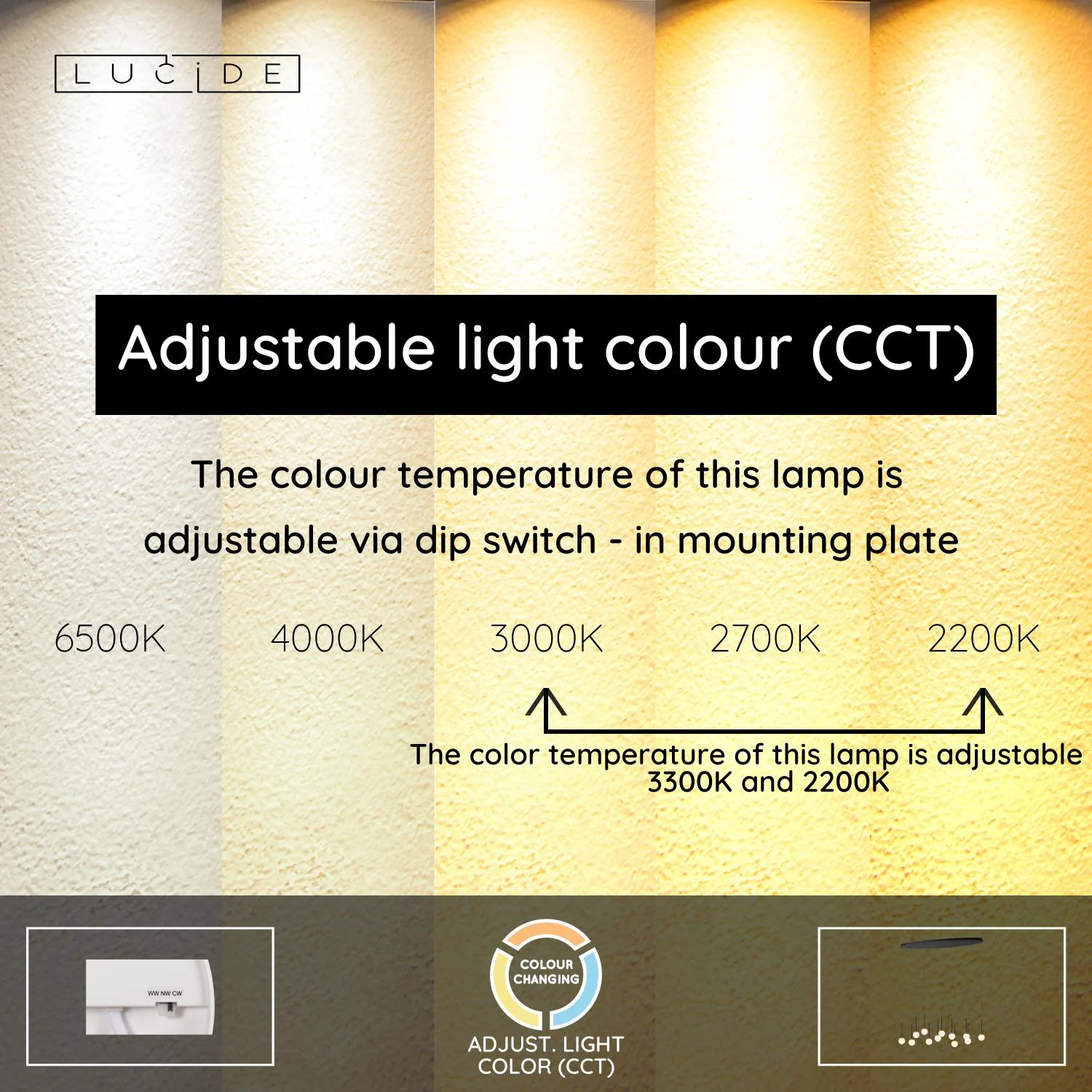Lucide CALINA - zu00e1vesnu00e9 svetlo - LED tlmenu00e9. - CCT - 12x7W 2200K/3300K - s vymeniteu013enu00fdm LED modulom - u010dierna | Pru00e9miovu00e9
