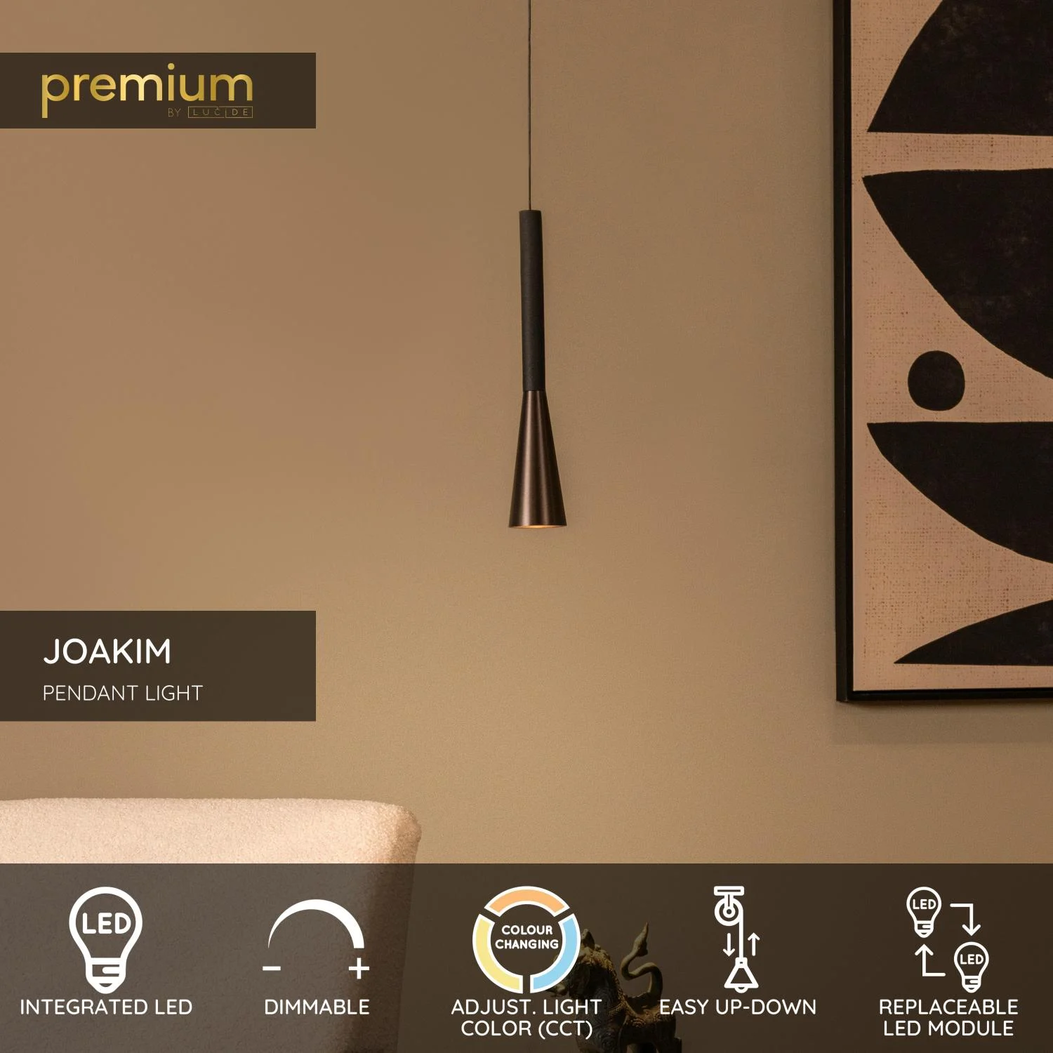 Lucide JOAKIM - Zu00e1vesnu00e9 svetlo - u00d8 7,7 cm - LED tlmenu00e9. - CCT - 1x7W 2700K/4000K - s vymeniteu013enu00fdm LED modulom - Coffee | Pru00e9miovu00e9