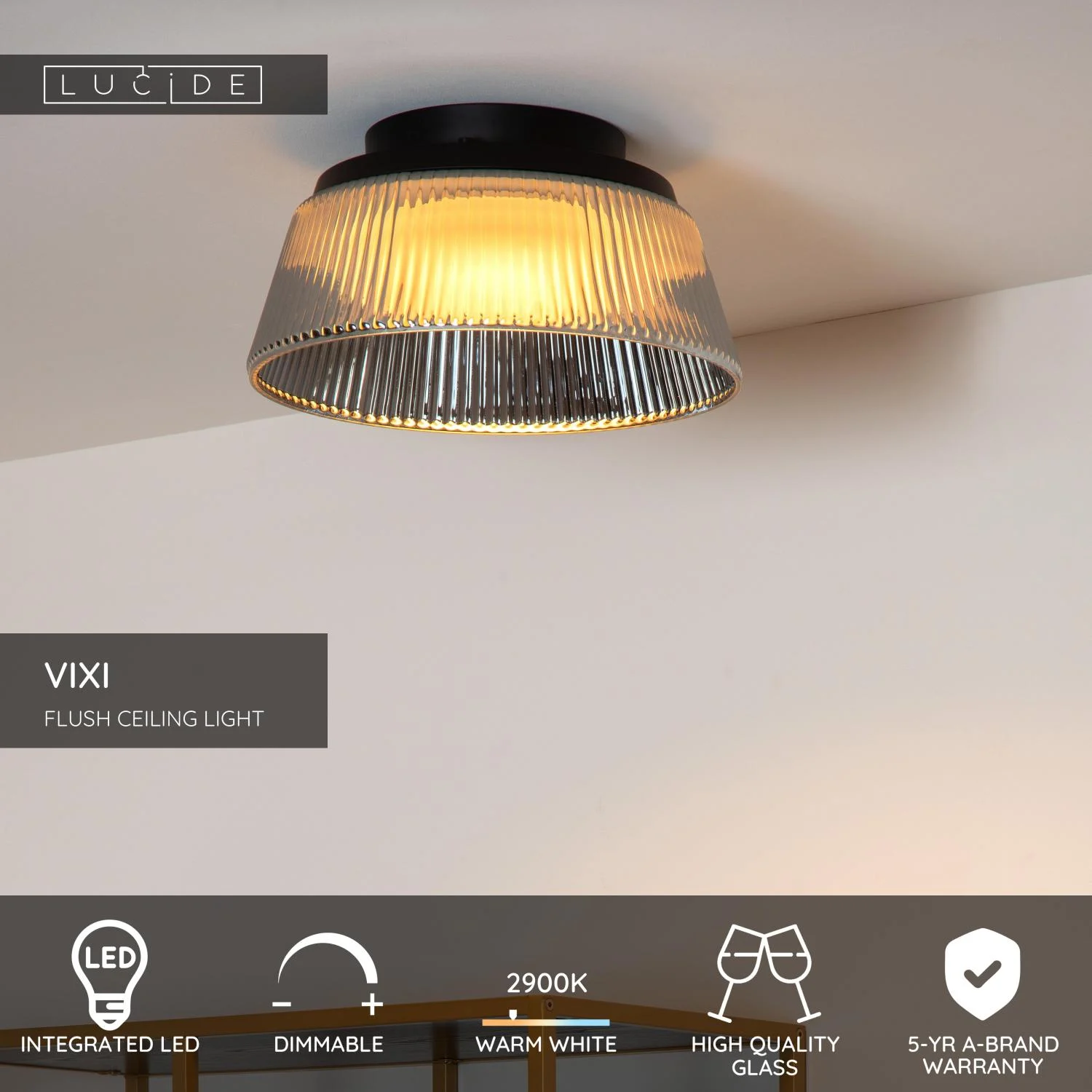 Lucide VIXI - Zapustenu00e9 stropnu00e9 svetlo - u00d8 35 cm - LED stmievanu00e9. - 1x17,6W 2900K - dymovu00e1 sivu00e1