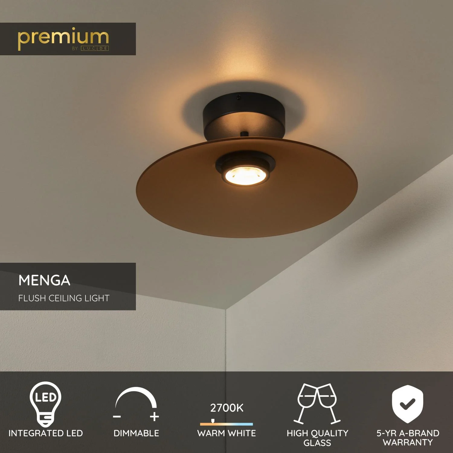 Lucide MENGA - Zapustenu00e9 stropnu00e9 svetlo - u00d8 40 cm - LED tlmenu00e9 - 1x11W 2700K - jantu00e1rovu00e9 | Pru00e9miovu00e9