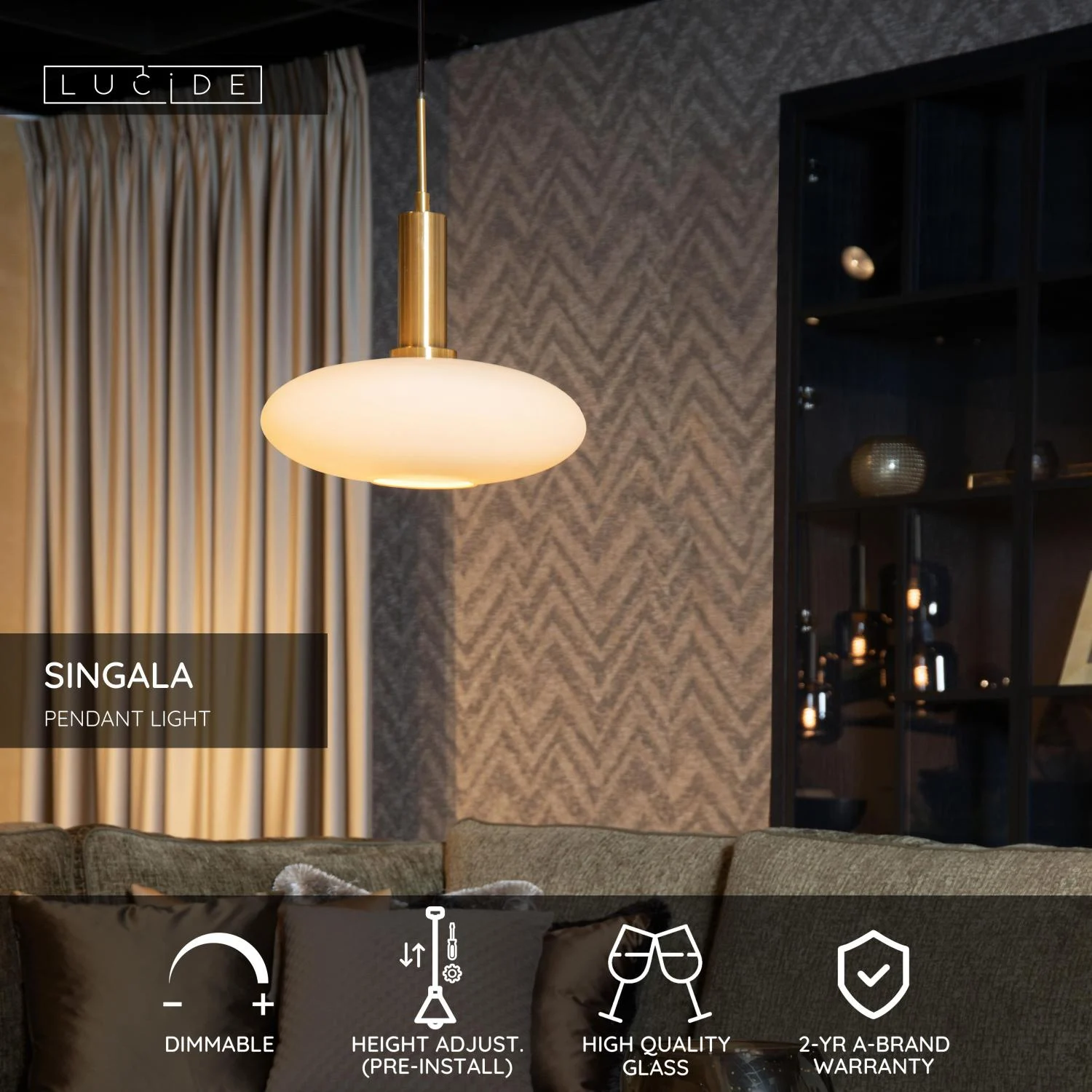 Lucide SINGALA - Zu00e1vesnu00e9 svetlo - u00d8 30 cm - 1xE27 - Matt Gold / Brass