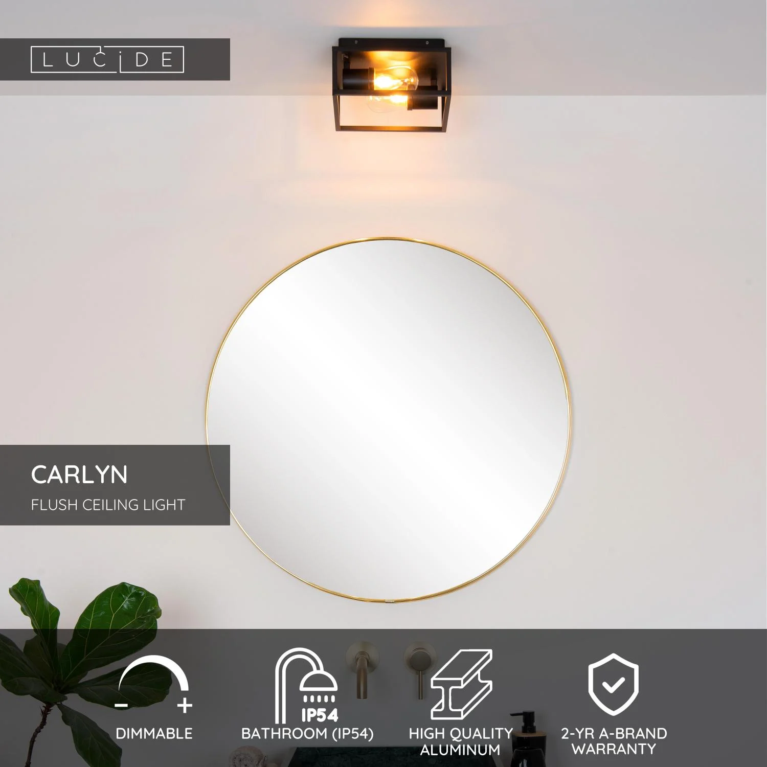 Lucide CARLYN - Spu00fau0161u0165acie stropnu00e9 svetlo Ku00fapeu013eu0148a - 2xE14 - IP54 - u010dierna
