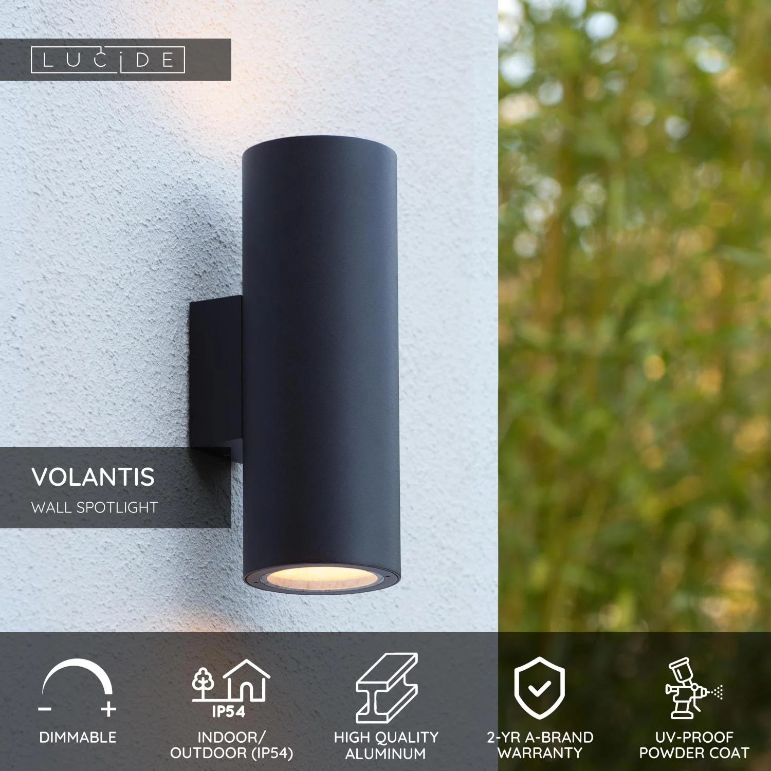 Lucide VOLANTIS - Nu00e1stennu00e9 reflektory / Nu00e1stennu00e9 svetlo Vnu00fatornu00e9/Vonkaju0161ie - 2xE27 - IP54 - u010cierne