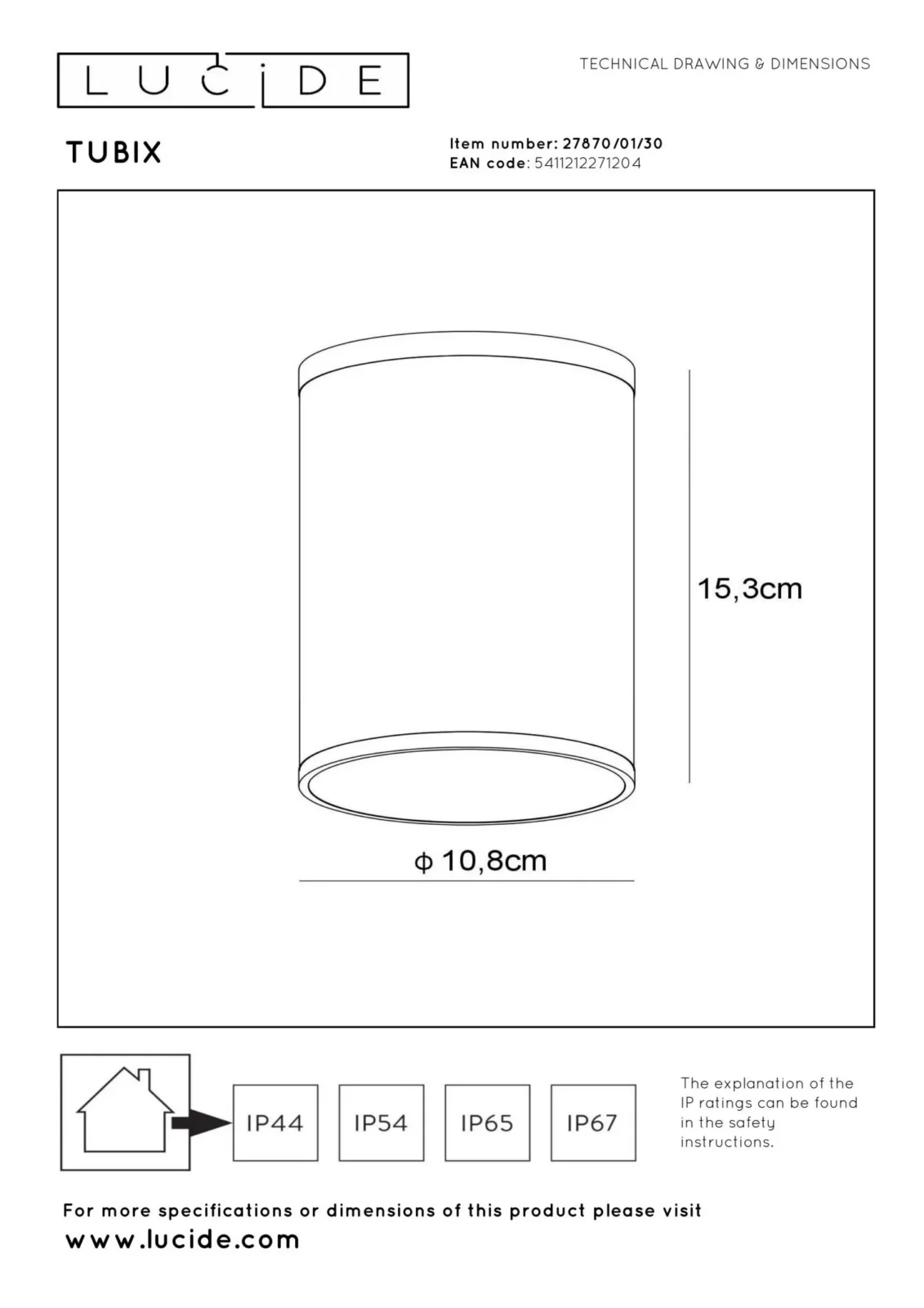 Lucide TUBIX - Stropnu00e9 reflektory Vnu00fatornu00e9/vonkaju0161ie - u00d8 10,8 cm - 1xE27 - IP54 - Antracit