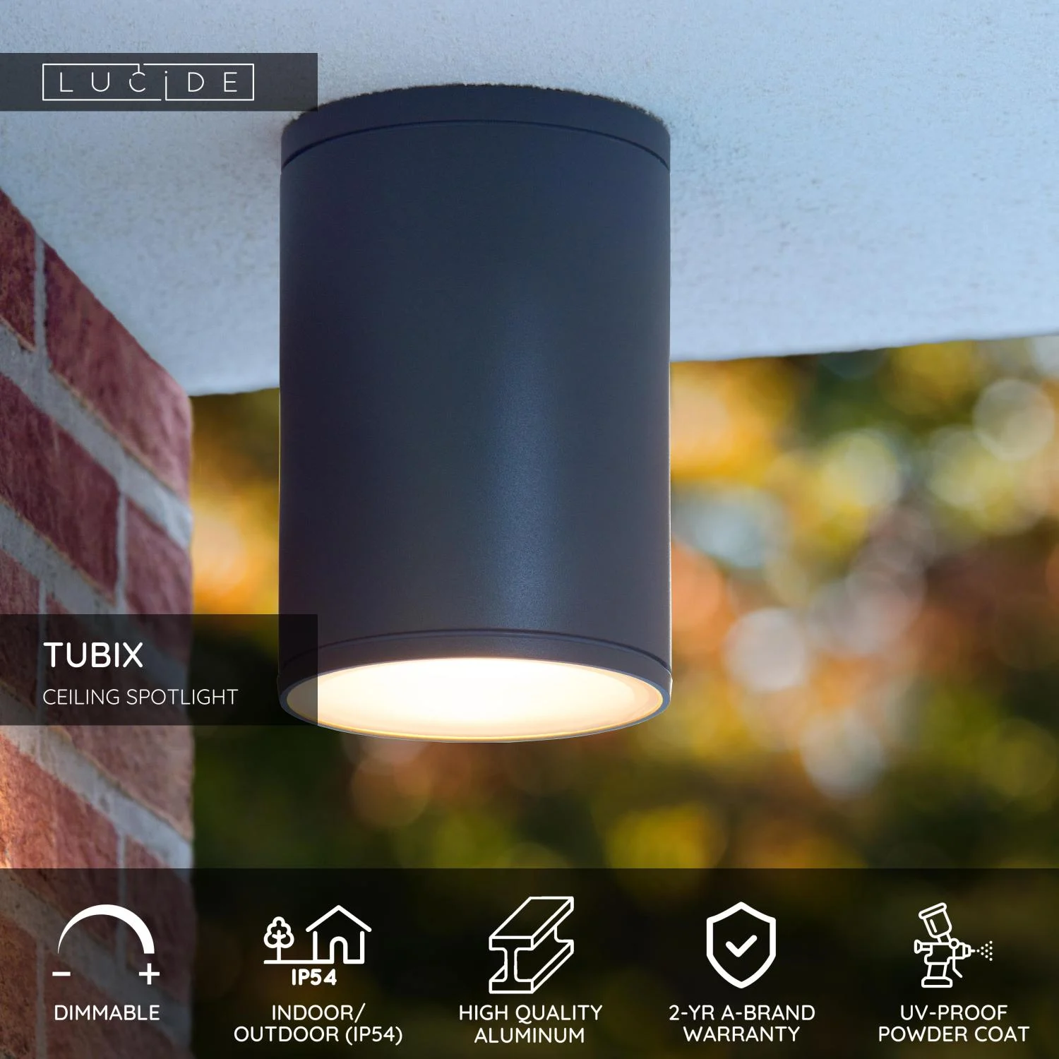 Lucide TUBIX - Stropnu00e9 reflektory Vnu00fatornu00e9/vonkaju0161ie - u00d8 10,8 cm - 1xE27 - IP54 - Antracit