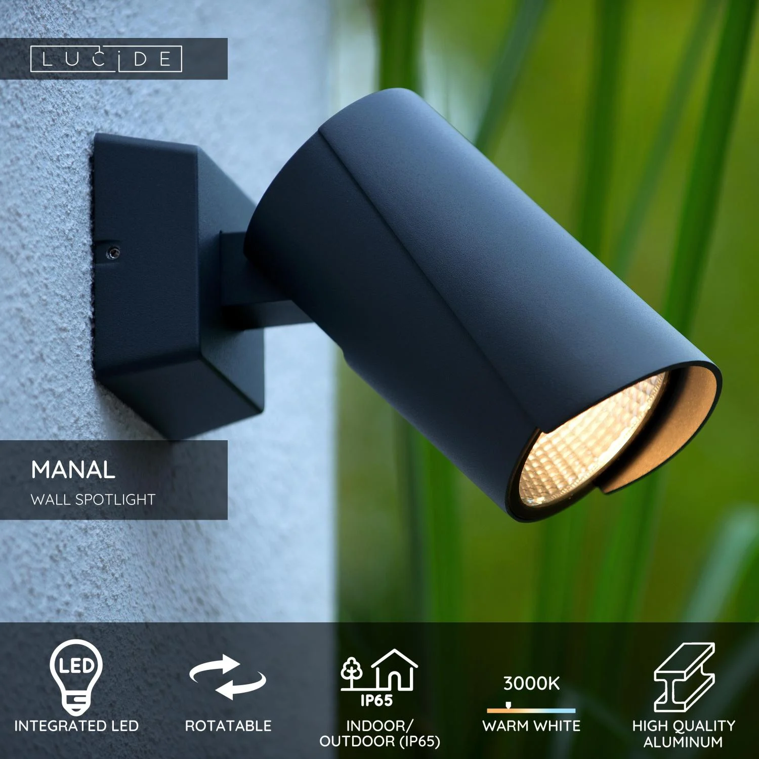 Lucide MANAL - Nu00e1stennu00e9 reflektory / Nu00e1stennu00e9 svetlo Vnu00fatornu00e9/Vonkaju0161ie - LED - 1x13W 3000K - IP65 - Antracit