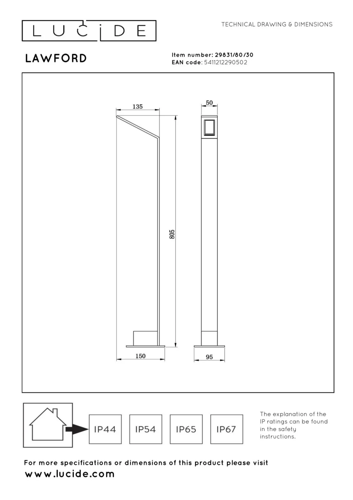 Lucide LAWFORD - Lampa na stu013apiku - LED - 1x6W 3000K - IP54 - u010dierna