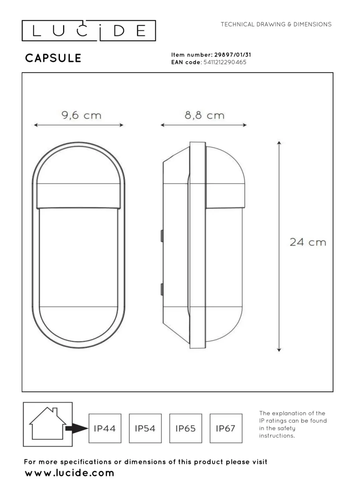 Lucide CAPSULE - Nu00e1stennu00e9 svetlo vnu00fatornu00e9/vonkaju0161ie - 1xE27 - IP54 - biele