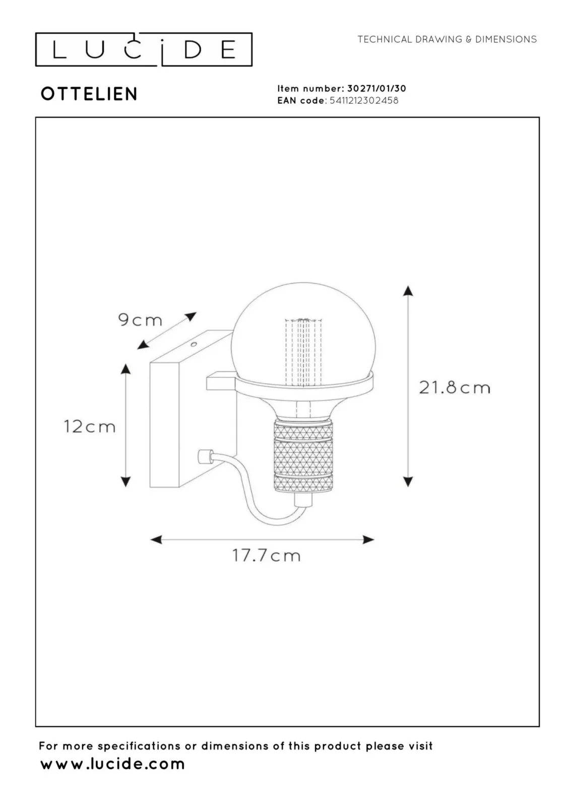 Lucide OTTELIEN - nu00e1stennu00e9 svetlo - u00d8 17,7 cm - 1xE27 - u010dierne