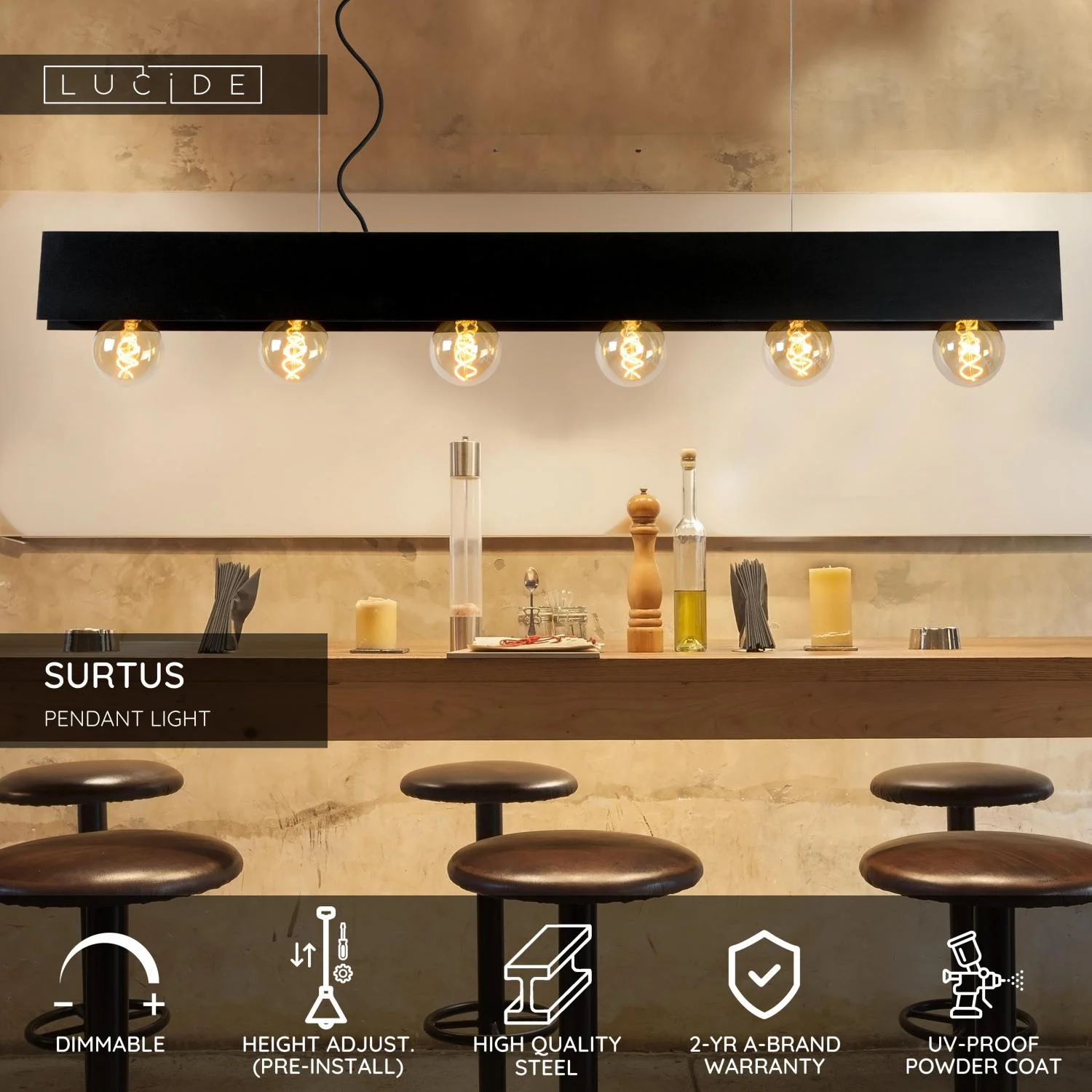Lucide SURTUS - zu00e1vesnu00e9 svetlo - 6xE27 - u010dierne