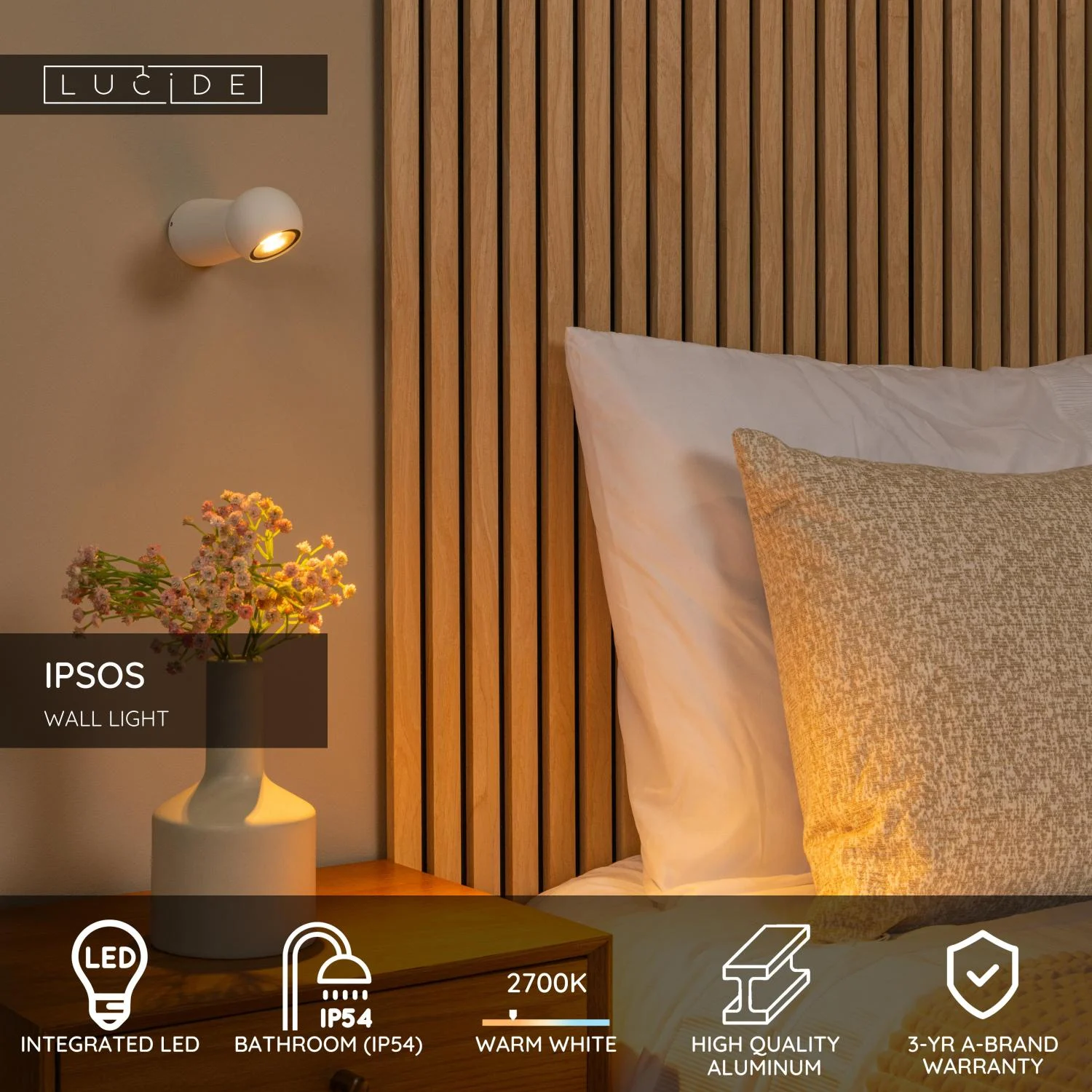 Lucide IPSOS - Nu00e1stennu00e9 svetlo ku00fapeu013eu0148a - LED - 1x6W 2700K - IP54 - biela
