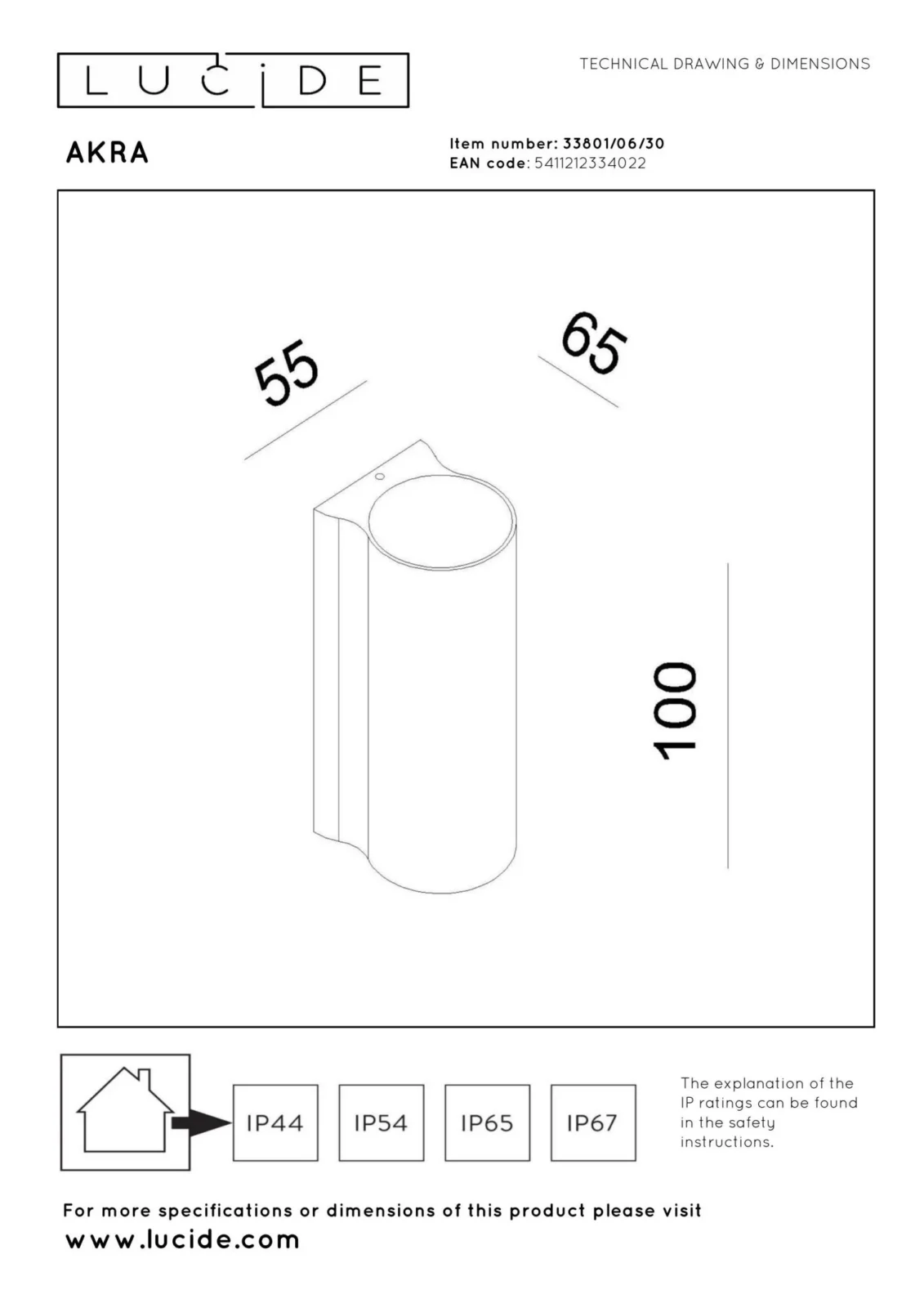 Lucide AKRA - Nu00e1stennu00e9 svetlo vnu00fatornu00e9/vonkaju0161ie - LED - 1x6W 2700K - IP54 - u010dierne