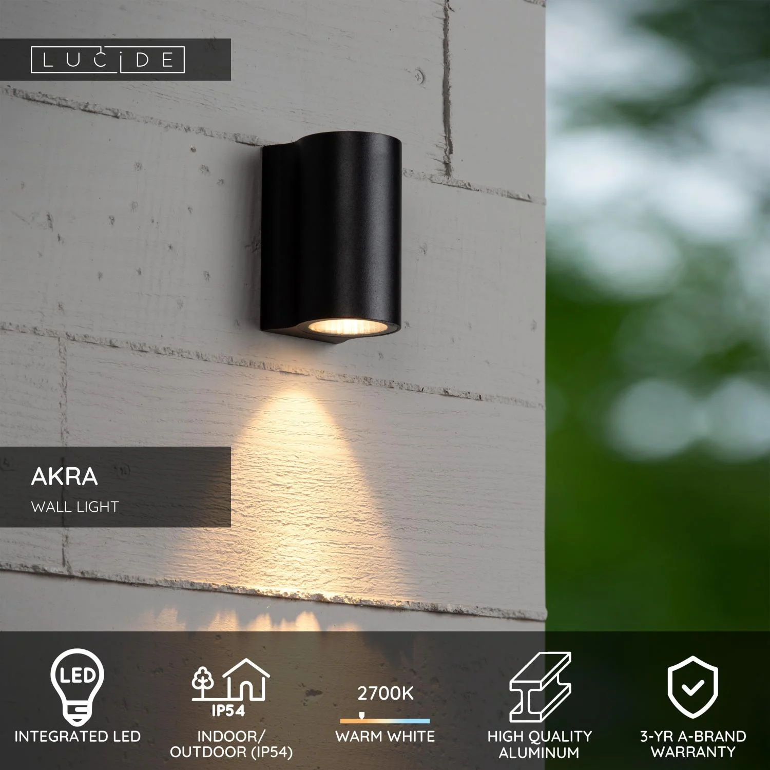 Lucide AKRA - Nu00e1stennu00e9 svetlo vnu00fatornu00e9/vonkaju0161ie - LED - 1x6W 2700K - IP54 - u010dierne