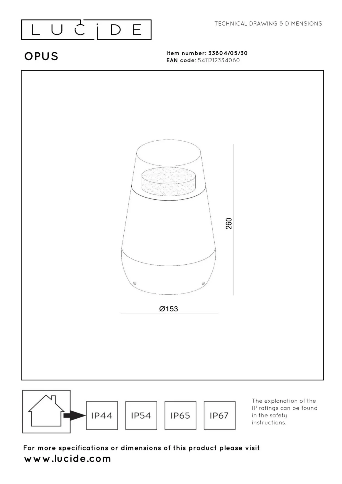 Lucide OPUS - Lampa na stu013apiku - LED - 1x9W 2700K - IP54 - u010dierna