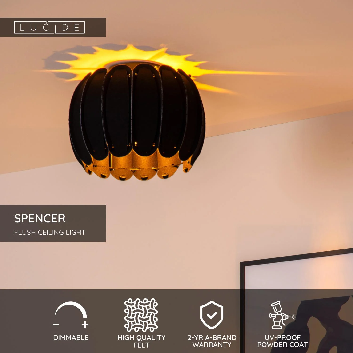 Lucide SPENCER - Zapustenu00e9 stropnu00e9 svetlo - u00d8 30 cm - 1xE27 - u010dierne