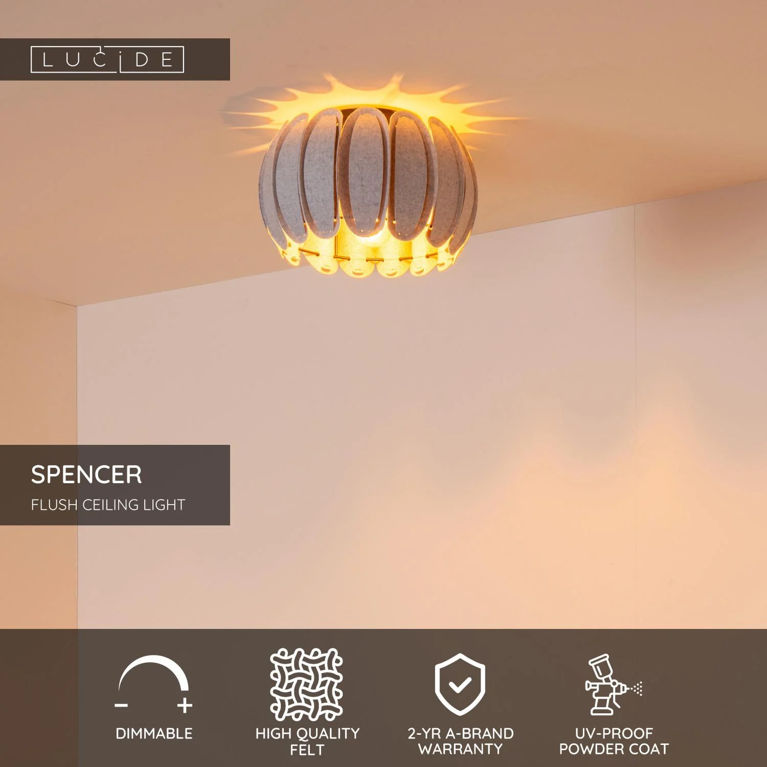 Lucide SPENCER - Zapustenu00e9 stropnu00e9 svetlo - u00d8 30 cm - 1xE27 - sivu00e9