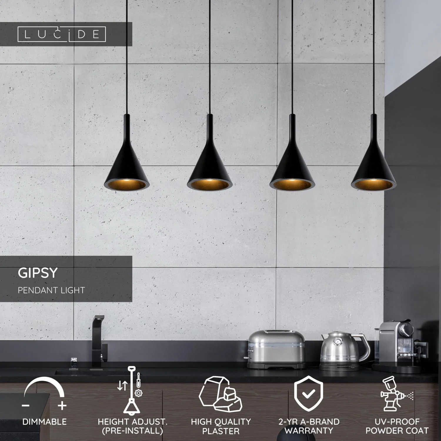 Lucide GIPSY - zu00e1vesnu00e9 svetlo - 4xE27 - u010dierne