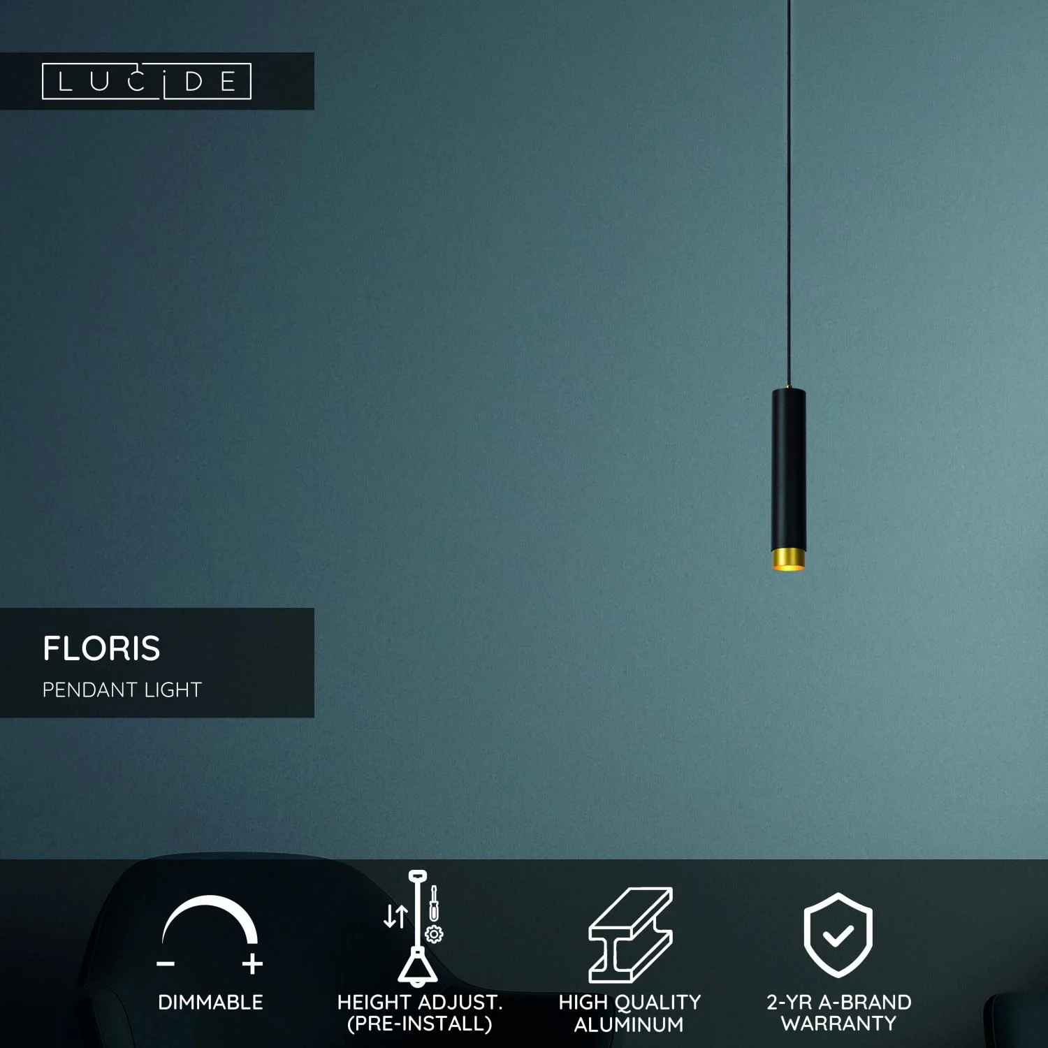 Lucide FLORIS - Zu00e1vesnu00e9 svetlo - u00d8 5,9 cm - 1xGU10 - u010dierna