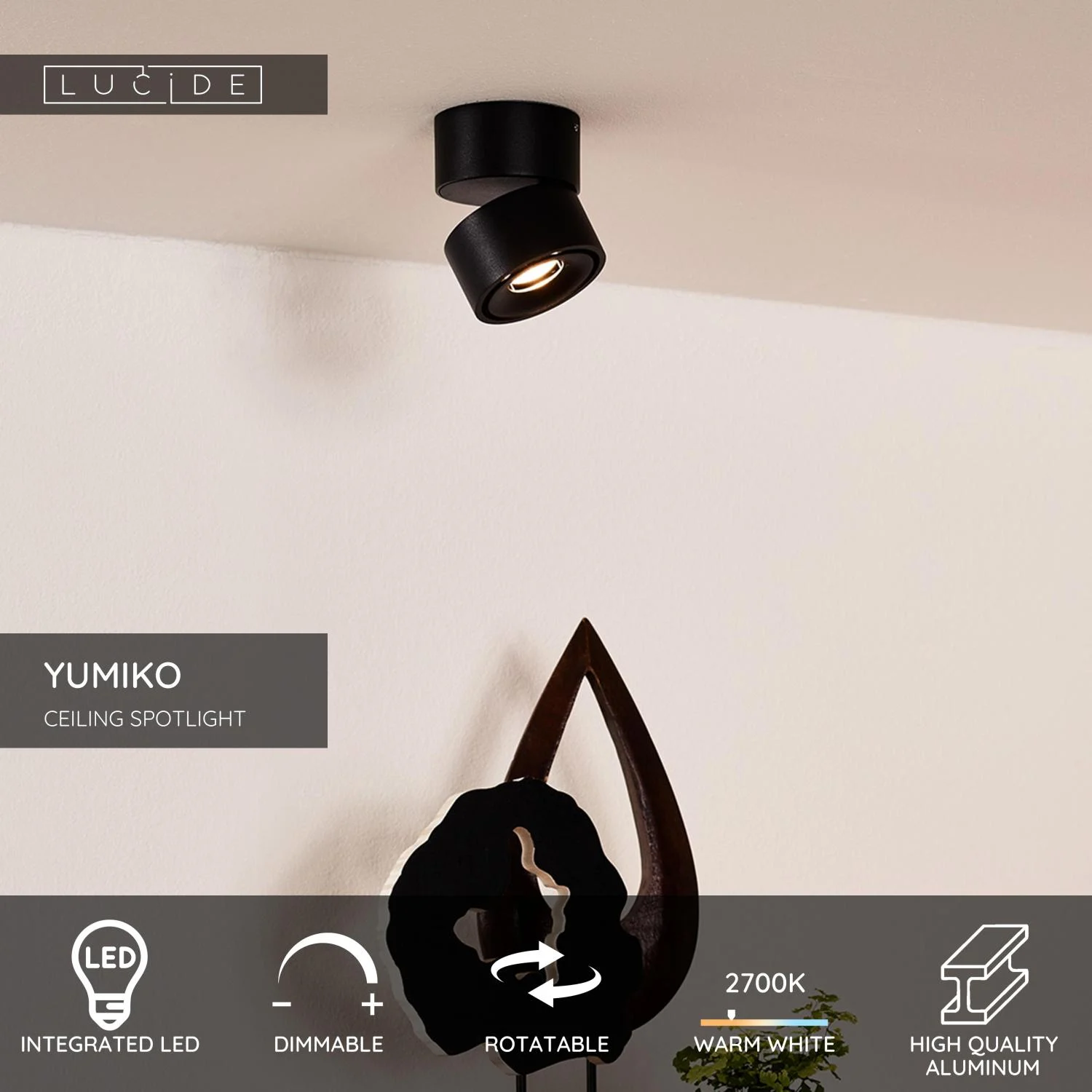 Lucide YUMIKO - Stropnu00e9 reflektory - u00d8 7,8 cm - LED tlmenu00e9 - 1x10W 2700K - u010dierne