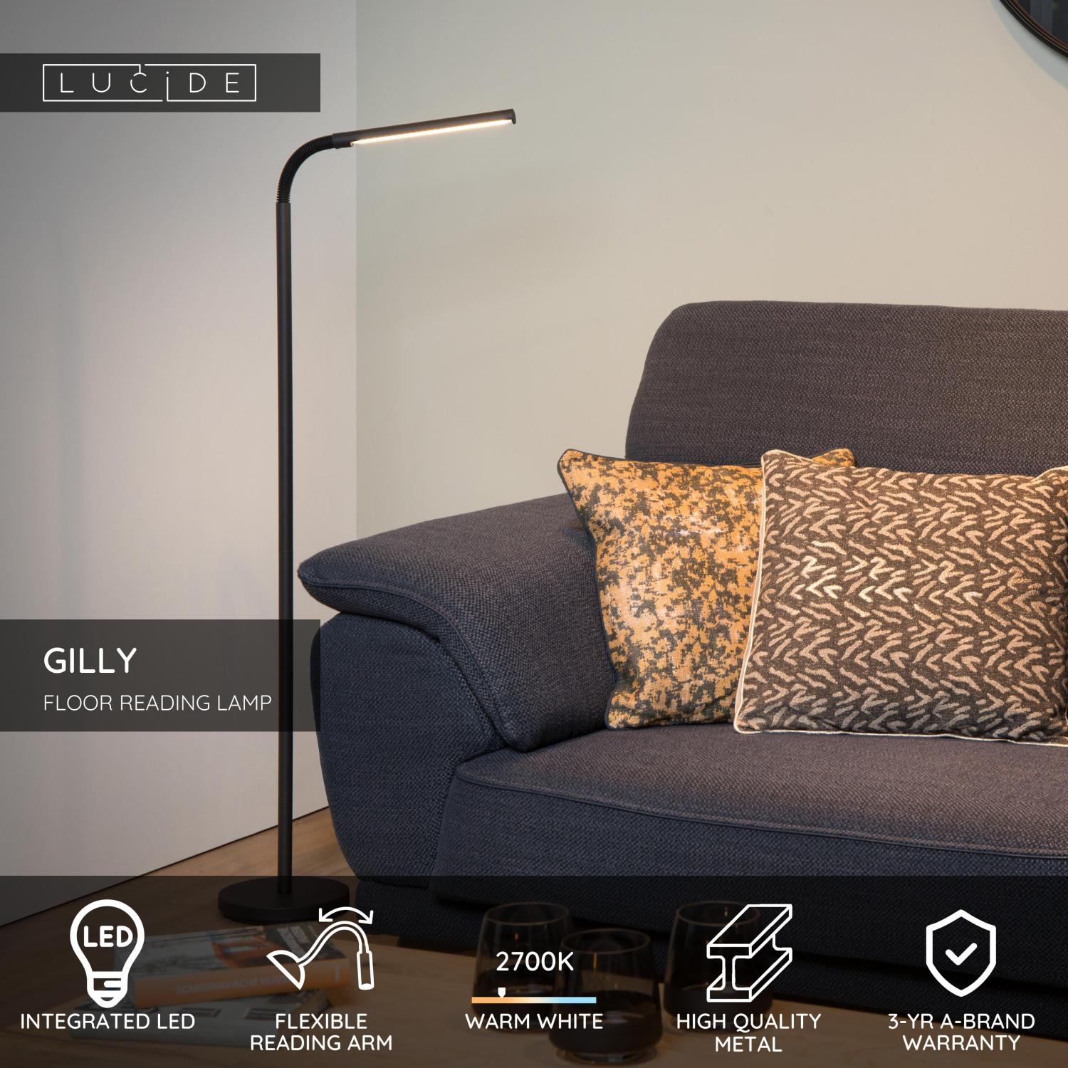 Lucide GILLY - Podlahovu00e1 lampa na u010du00edtanie - LED - 1x6W 2700K - u010dierna