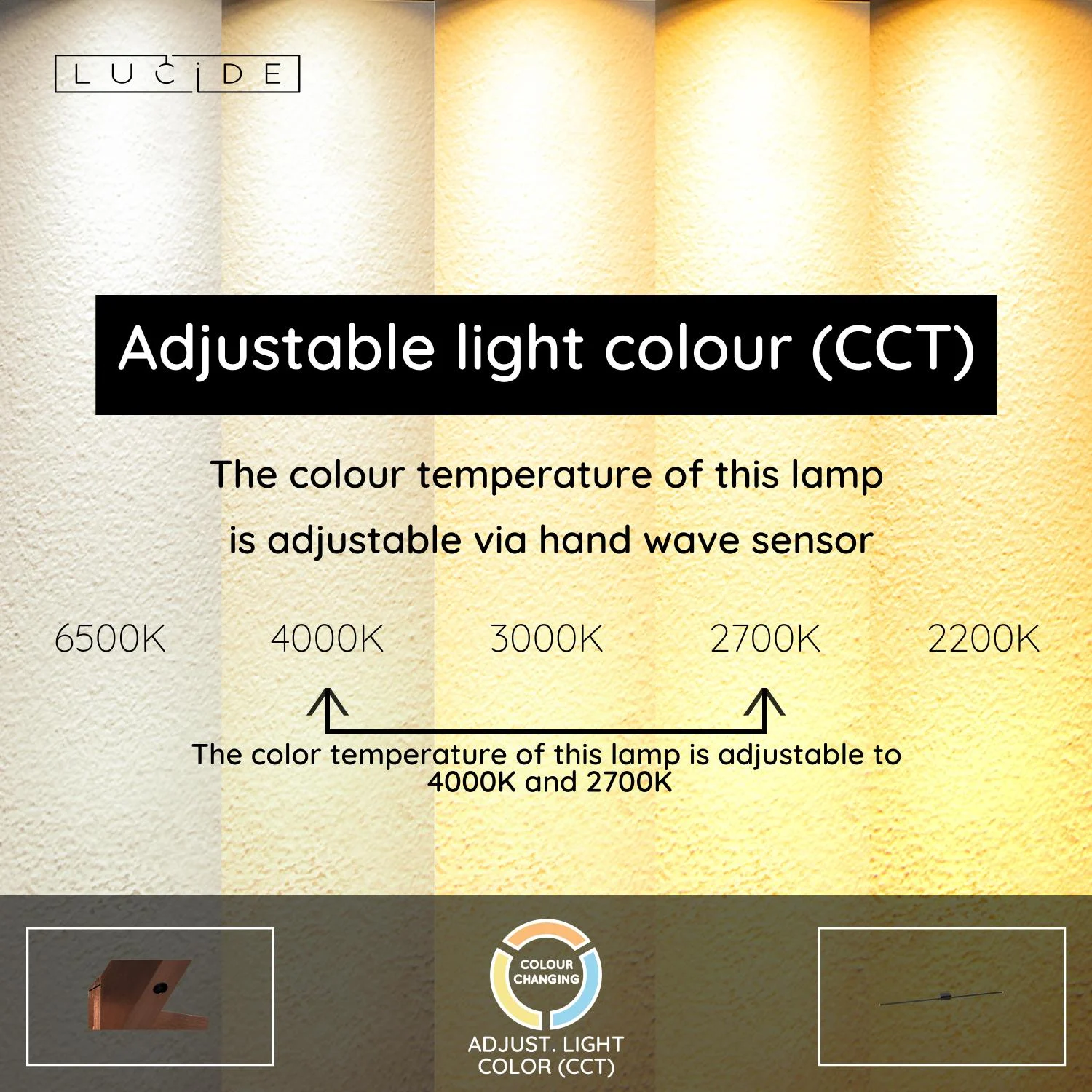 Lucide MARNIK - Nu00e1stennu00e9 svetlo - LED tlmenu00e9. - CCT - 1x18W 2700K/4000K - Senzor ruu010dnu00fdch vu013an - u010dierny | Pru00e9miovu00e9