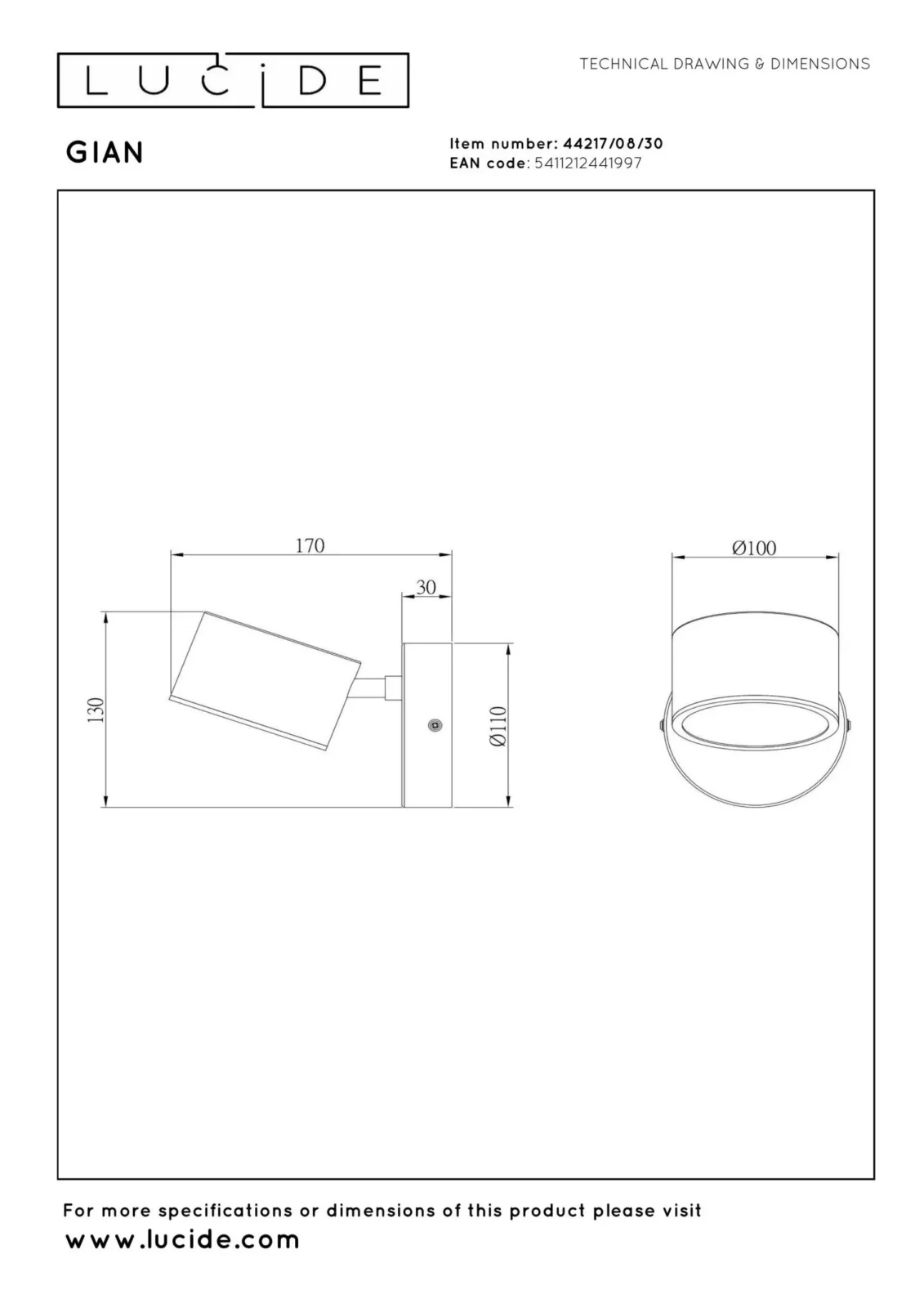Lucide GIAN - Nu00e1stennu00e9 svetlo - LED tlmenu00e9. - 1x9W 2700K - u010dierne