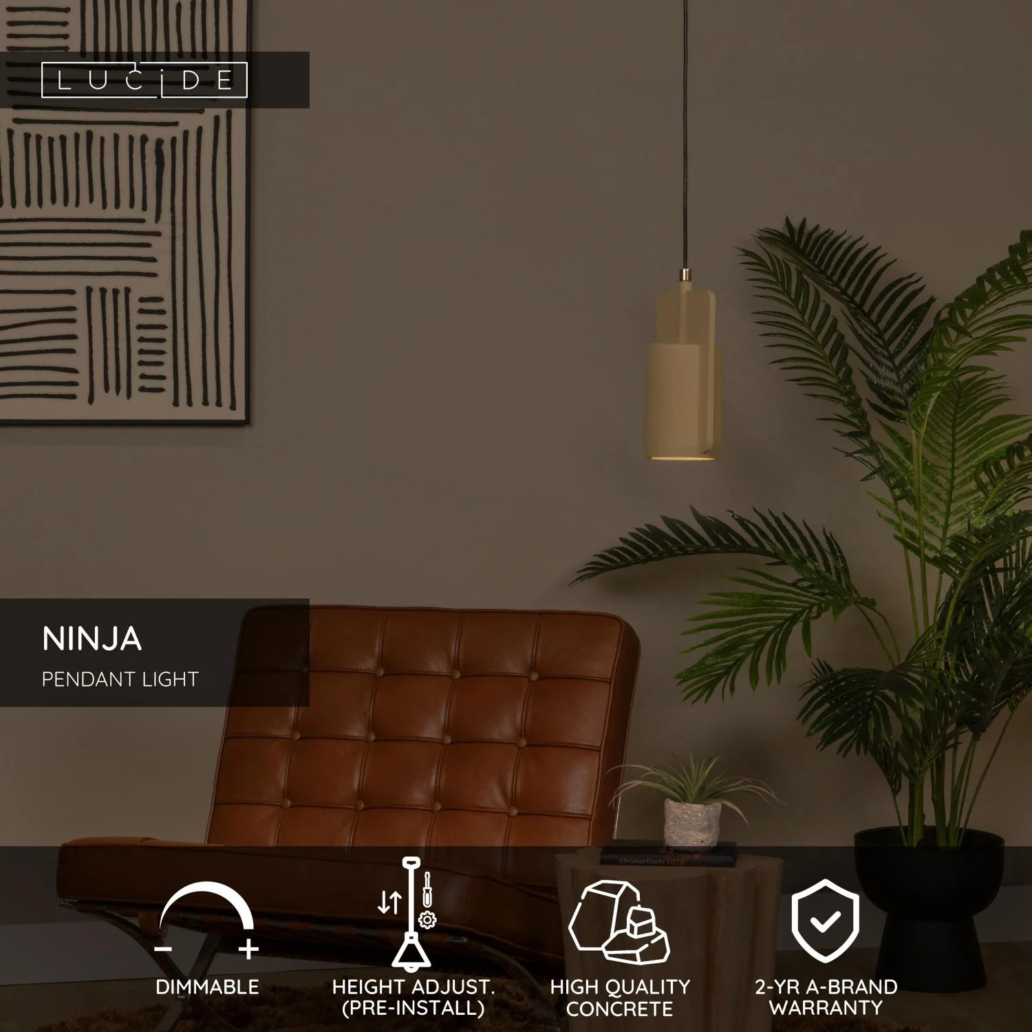 Lucide NINJA - Zu00e1vesnu00e9 svetlo - u00d8 11,5 cm - 1xE27 - u017eltu00e1