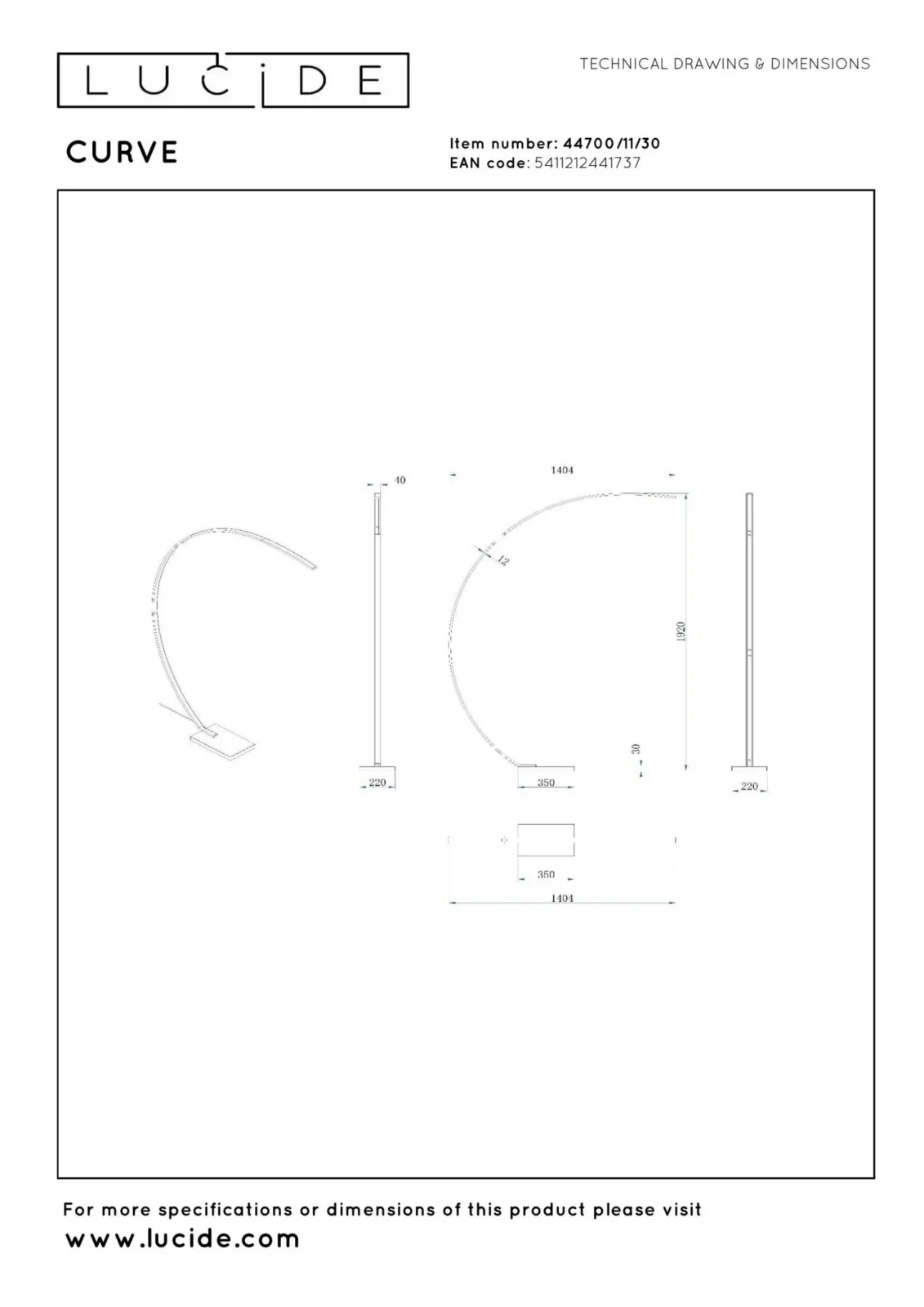 Lucide CURVE - oblu00fakovu00e1 stojacia lampa - LED tlmenu00e1. - 1x15W 2700K - u010dierna