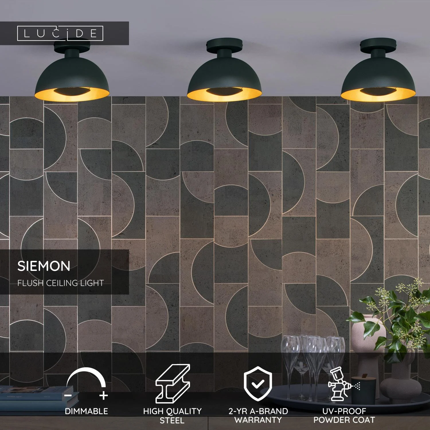 Lucide SIEMON - Zapustenu00e9 stropnu00e9 svetlo - u00d8 25 cm - 1xE27 - zelenu00e9