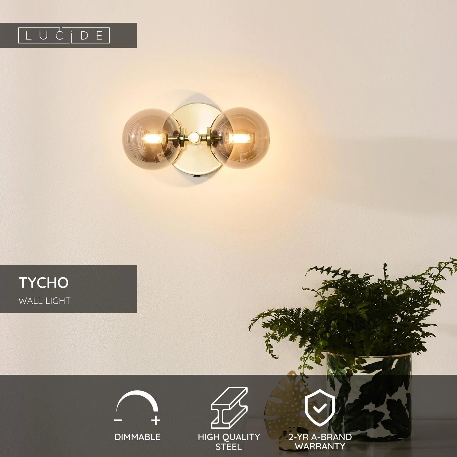 Lucide TYCHO - Nu00e1stennu00e9 svetlo - 2xG9 - Matt Gold / Brass