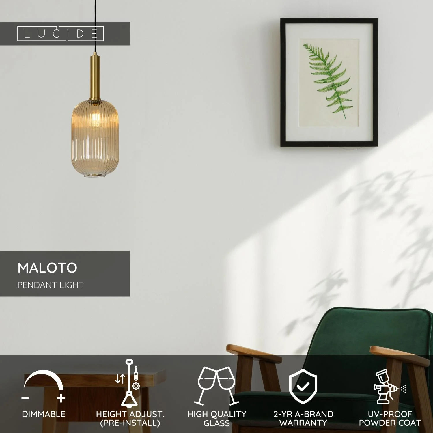 Lucide MALOTO - zu00e1vesnu00e9 svetlo - u00d8 20 cm - 1xE27 - jantu00e1rovu00e9