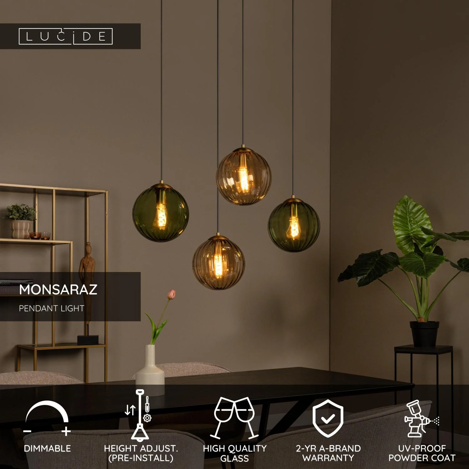 Lucide MONSARAZ - Zu00e1vesnu00e9 svetlo - 4xE27 - Zelenu00e9