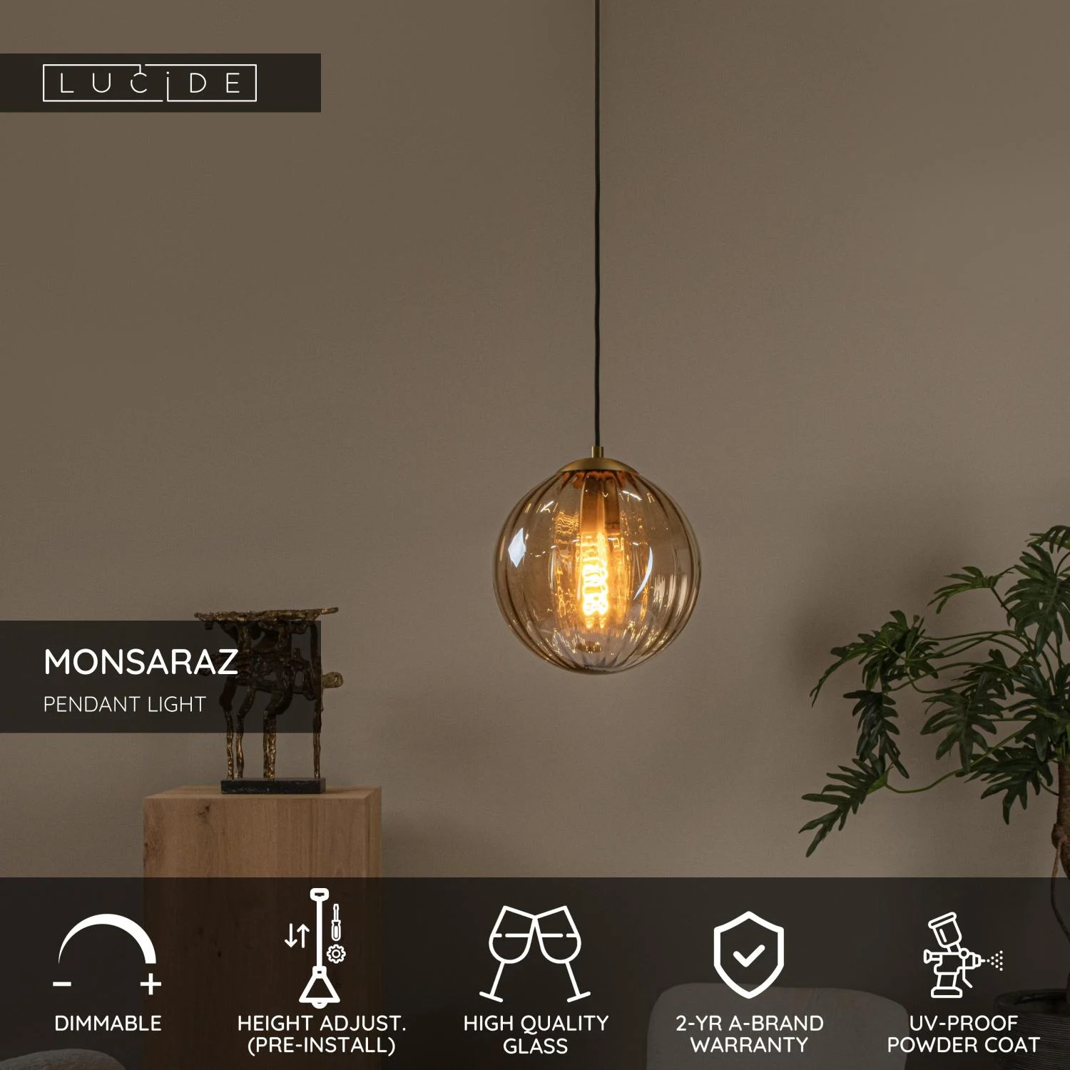 Lucide MONSARAZ - zu00e1vesnu00e9 svetlo - u00d8 25 cm - 1xE27 - jantu00e1r