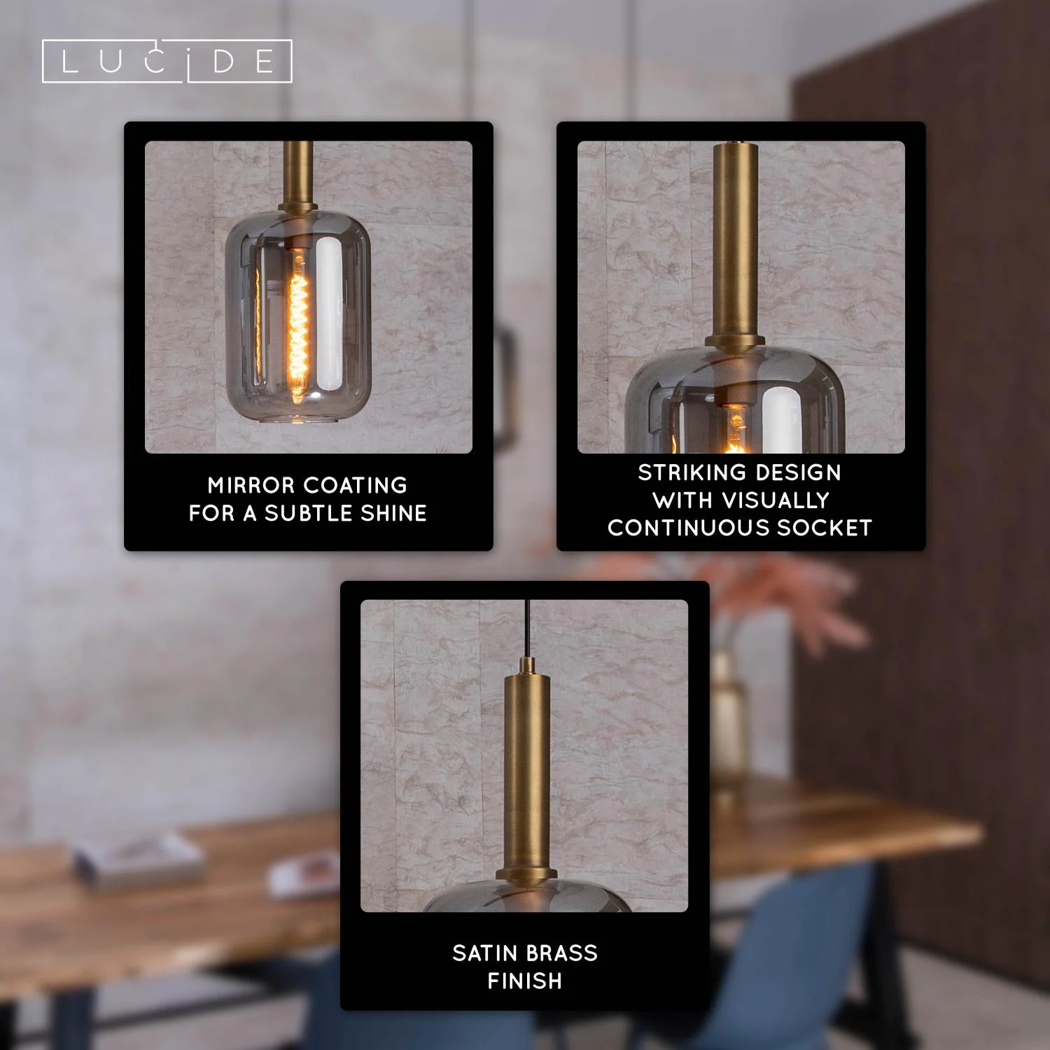 Lucide JOANET - Zu00e1vesnu00e9 svetlo - 3xE27 - Smoke Grey