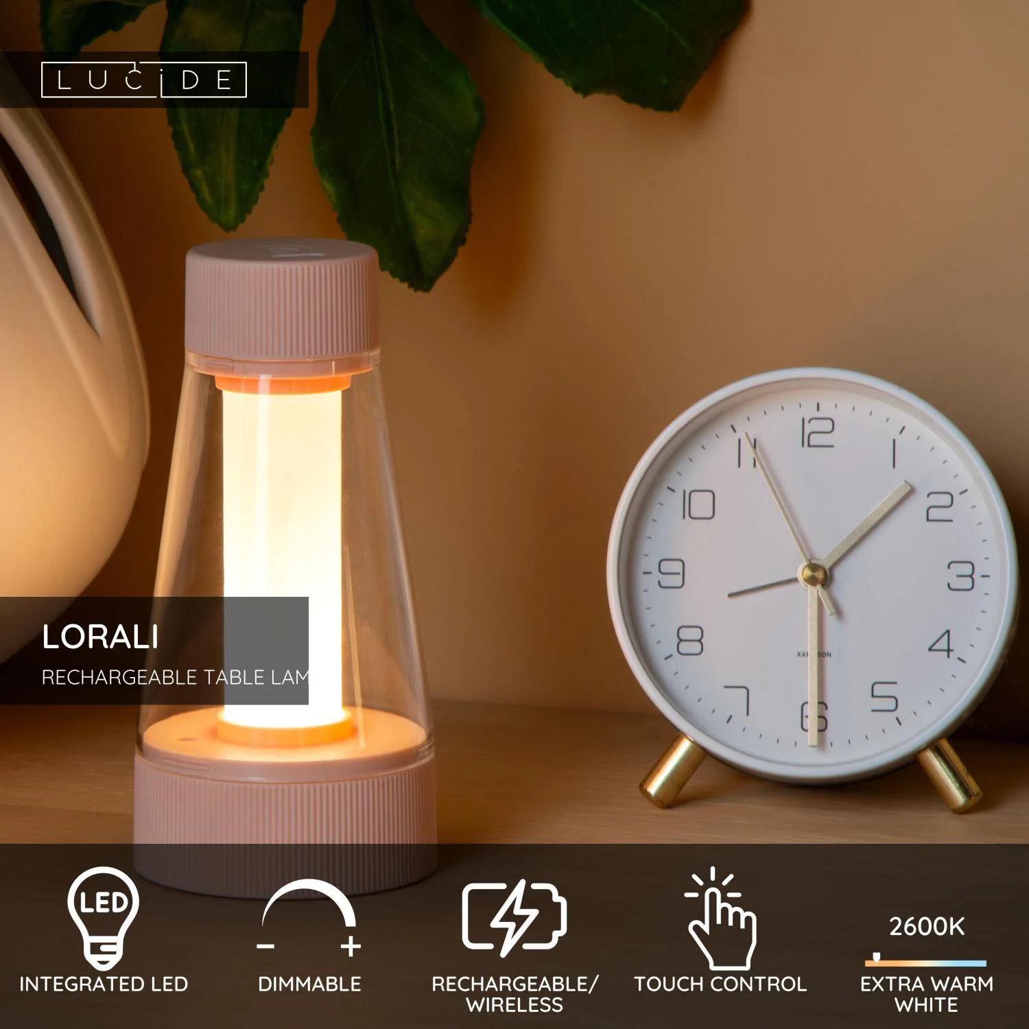 Lucide LORALI - Nabu00edjateu013enu00e1 stolnu00e1 lampa pre interiu00e9r/exteriu00e9r - Batu00e9riovu00fd balu00edk - u00d8 7,7 cm - LED tlmenu00e1 - 1x1,2W 2600K/3000K - IP44 - Ruu017eovu00e1