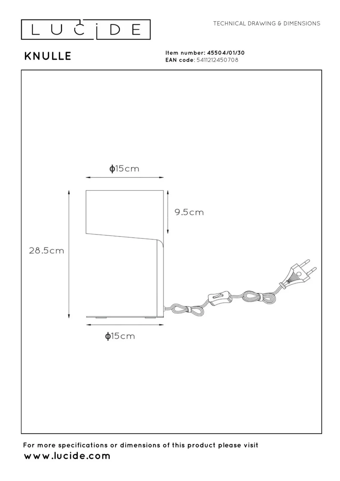 Lucide KNULLE - stolnu00e1 lampa - u00d8 15 cm - 1xE14 - u010dierna