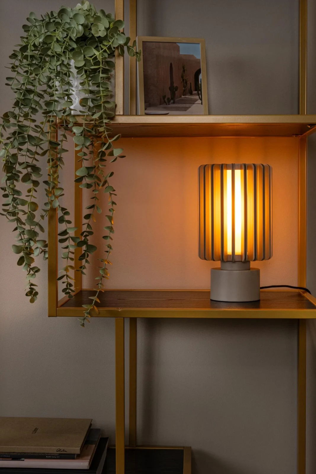 Lucide LAMBRES - Stolnu00e1 lampa - u00d8 15 cm - 1xE27 - Taupe